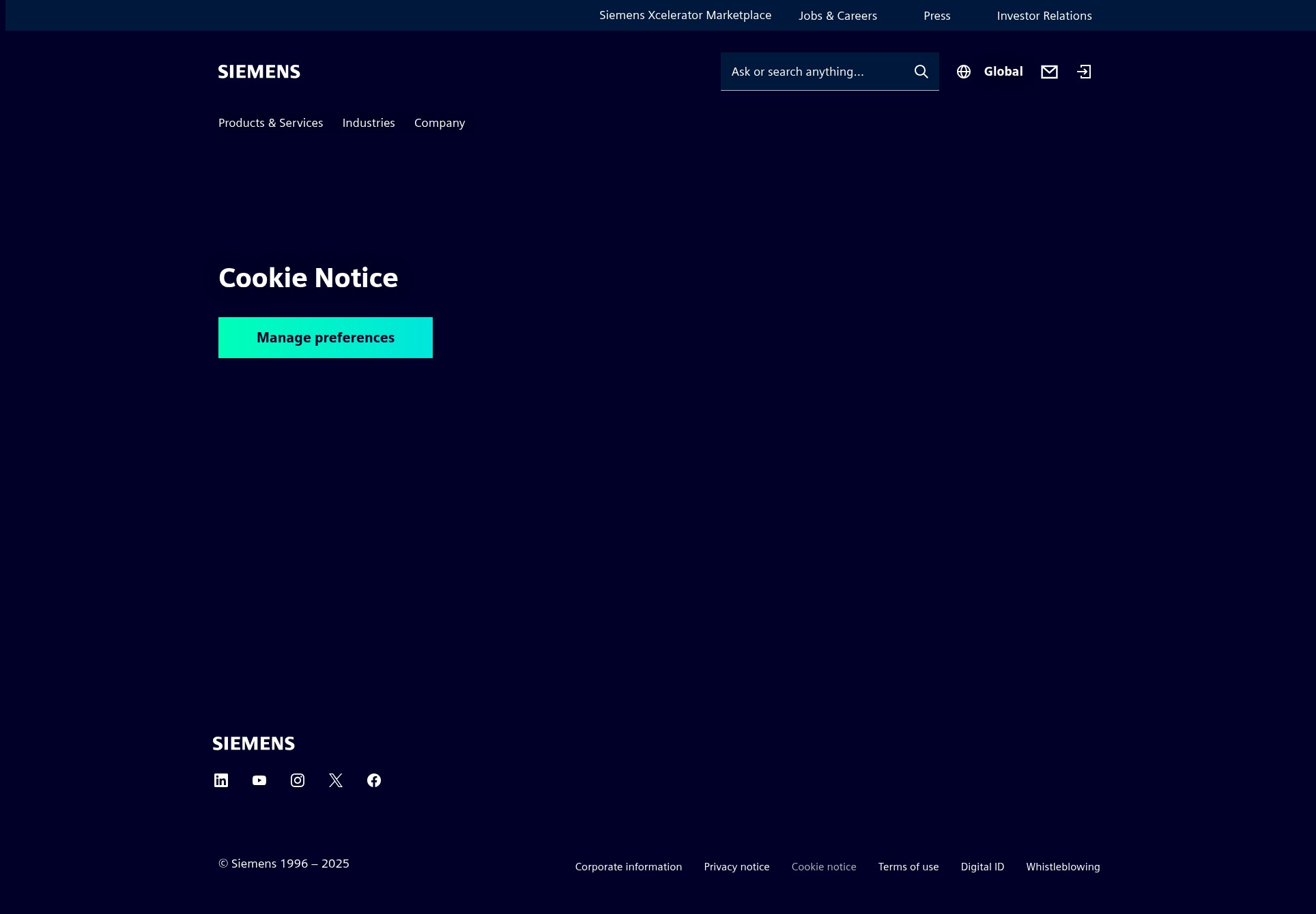 Screenshot of siemens.com