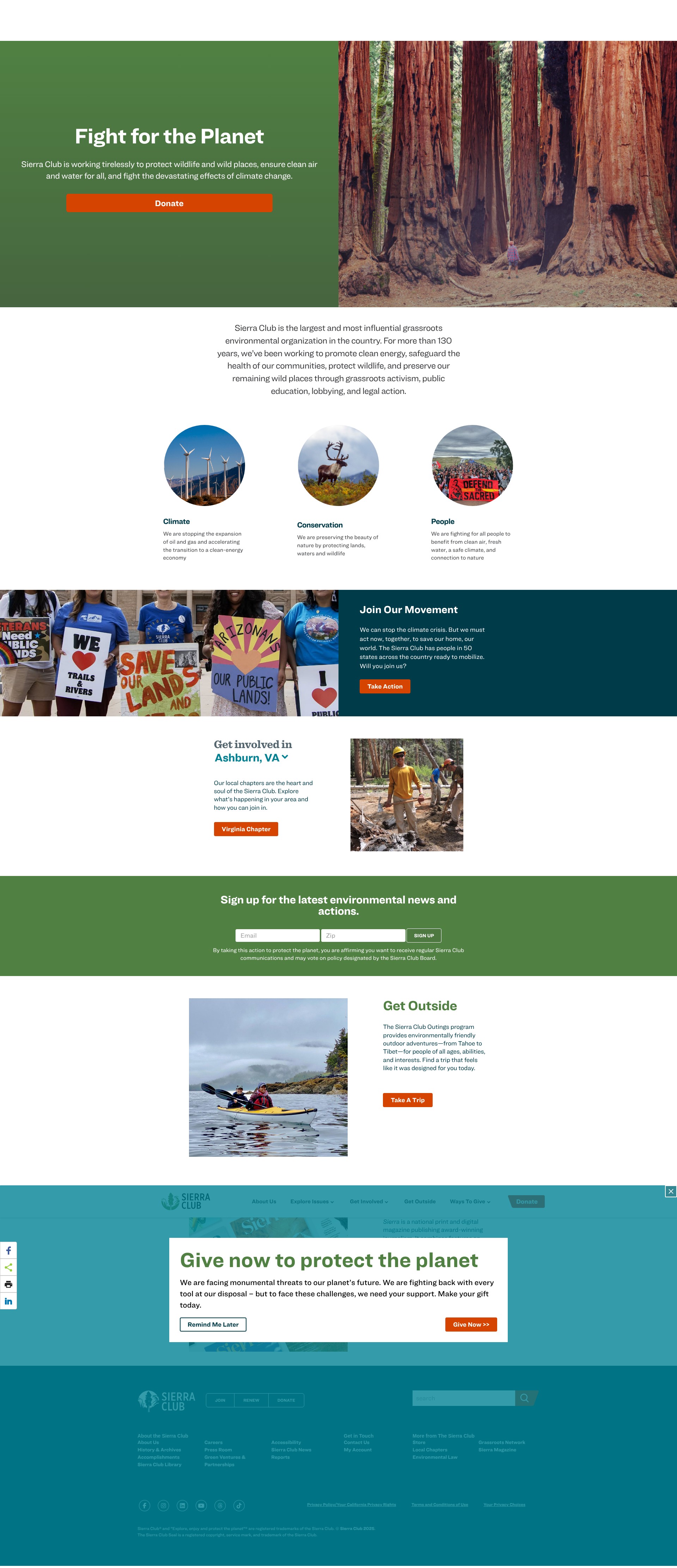 Screenshot of sierraclub.org