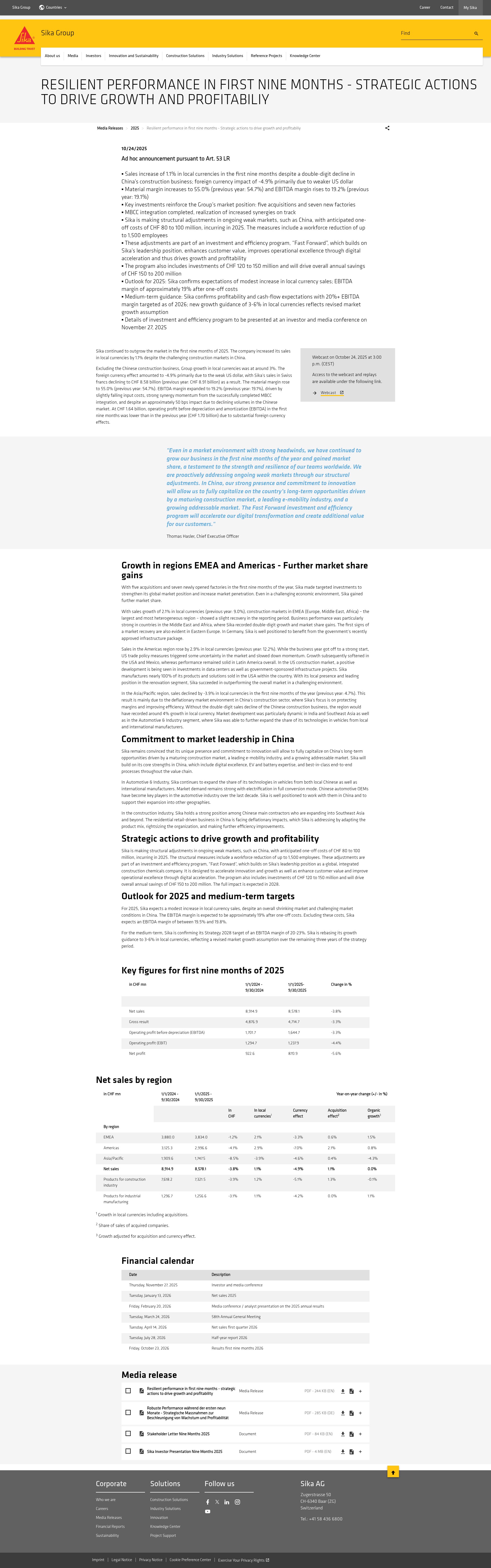 Screenshot of sika.com