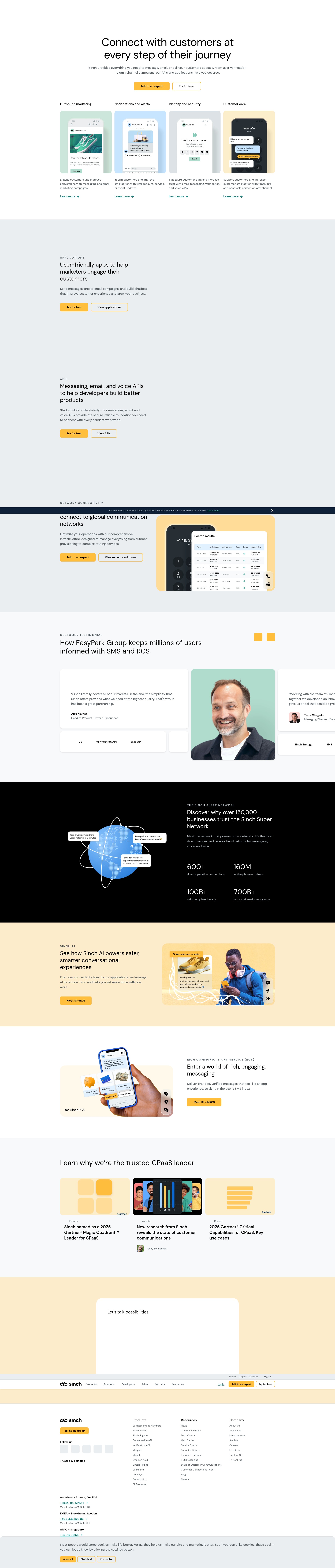 Screenshot of sinch.com