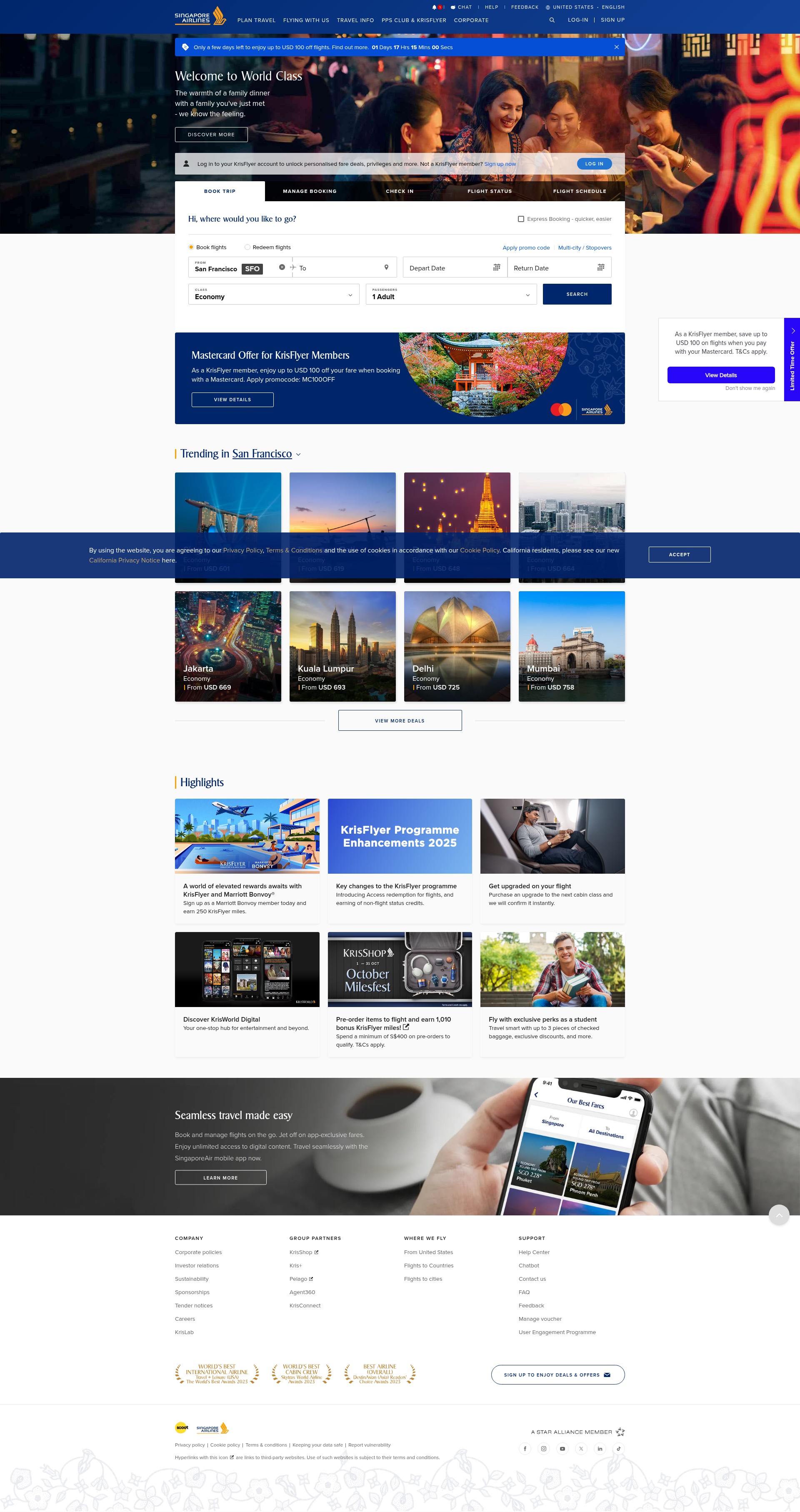 Screenshot of singaporeair.com