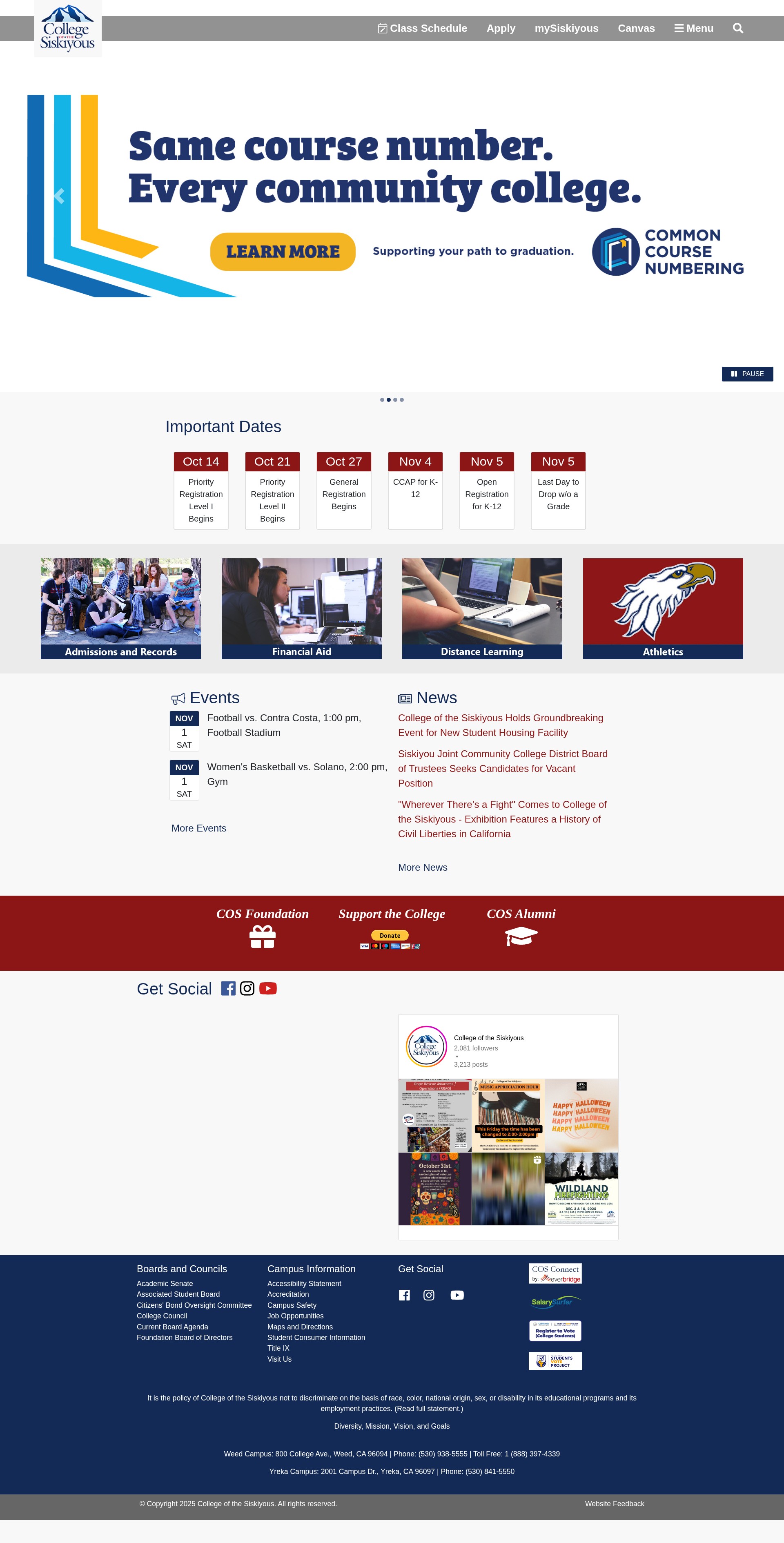 Screenshot of siskiyous.edu