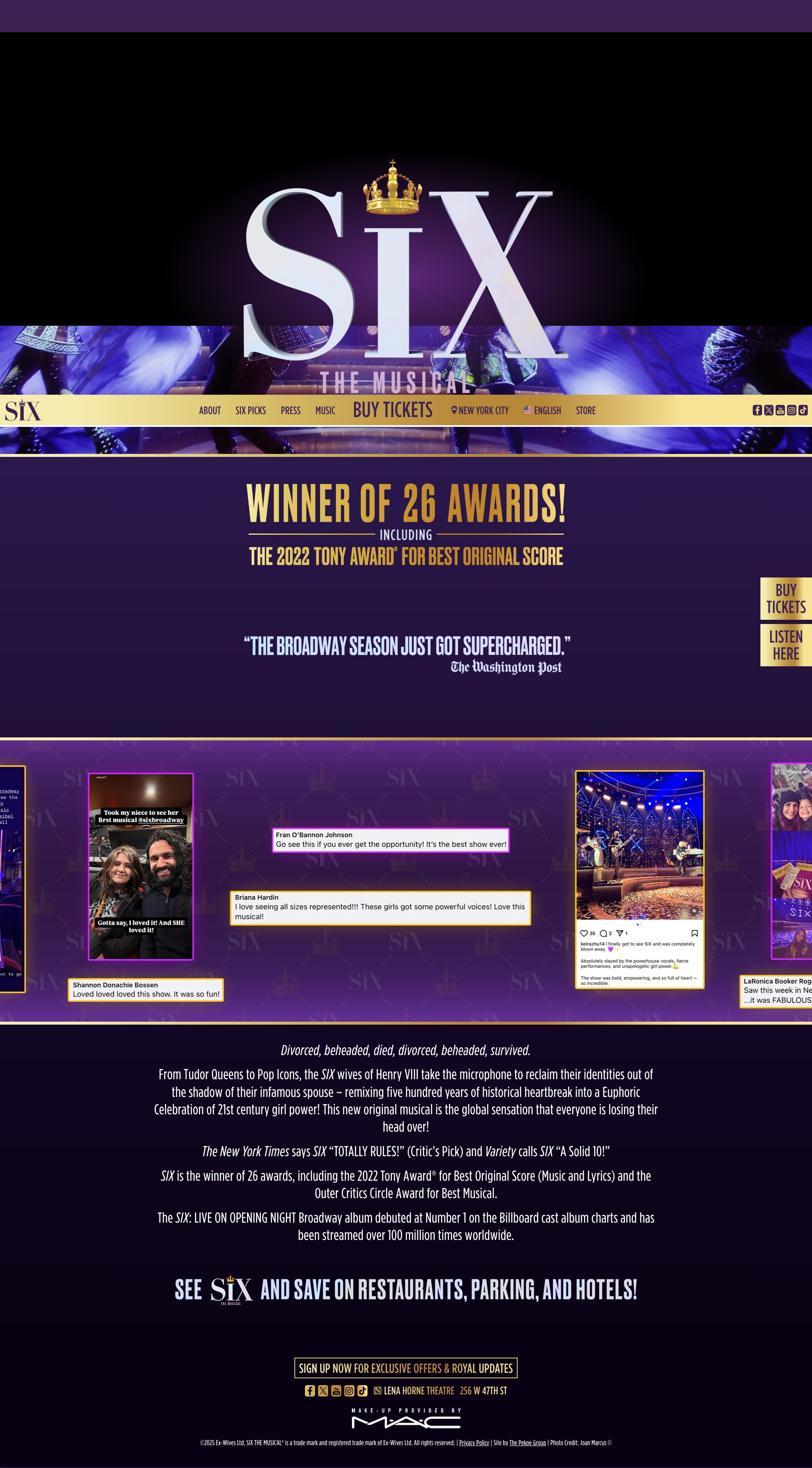 Screenshot of sixonbroadway.com