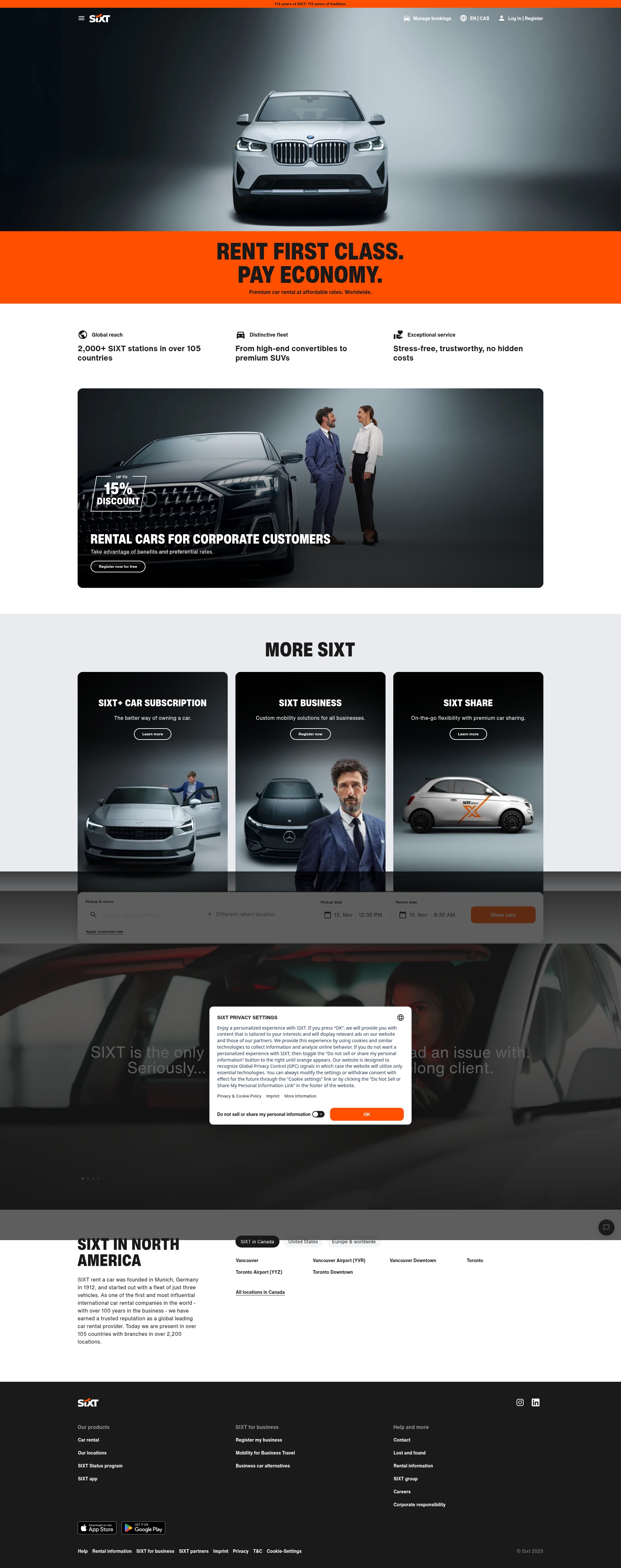 Screenshot of sixt.ca