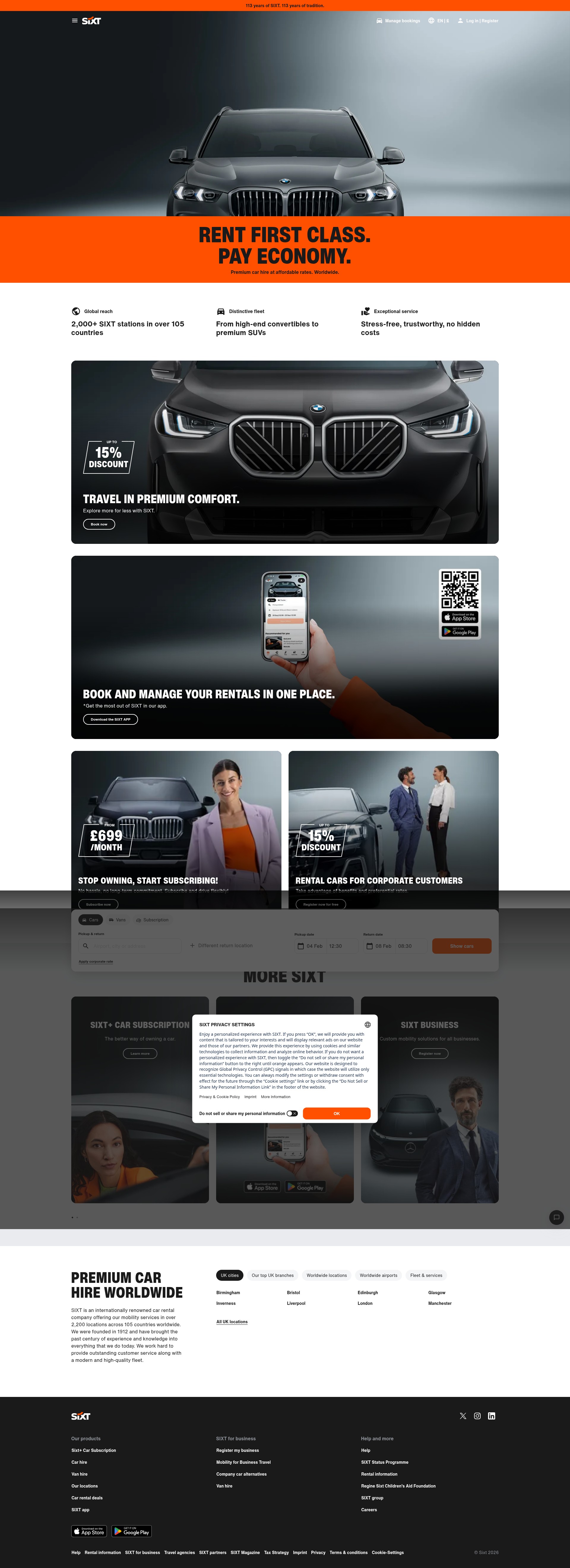 Screenshot of sixt.co.uk