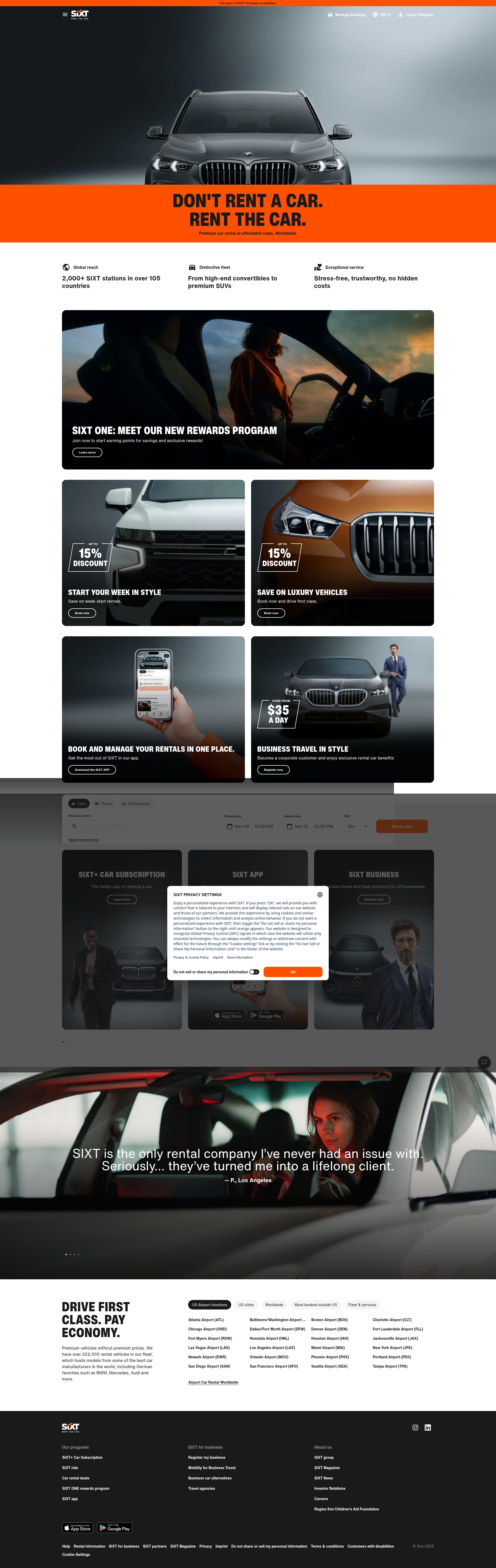 Screenshot of sixt.com