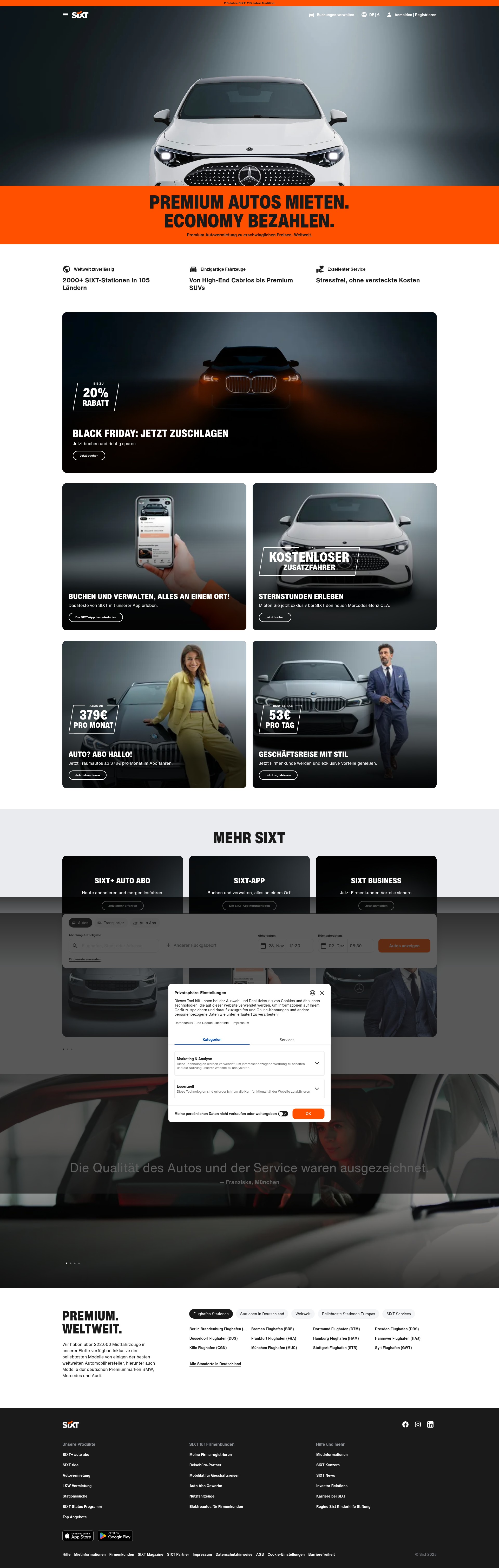 Screenshot of sixt.de