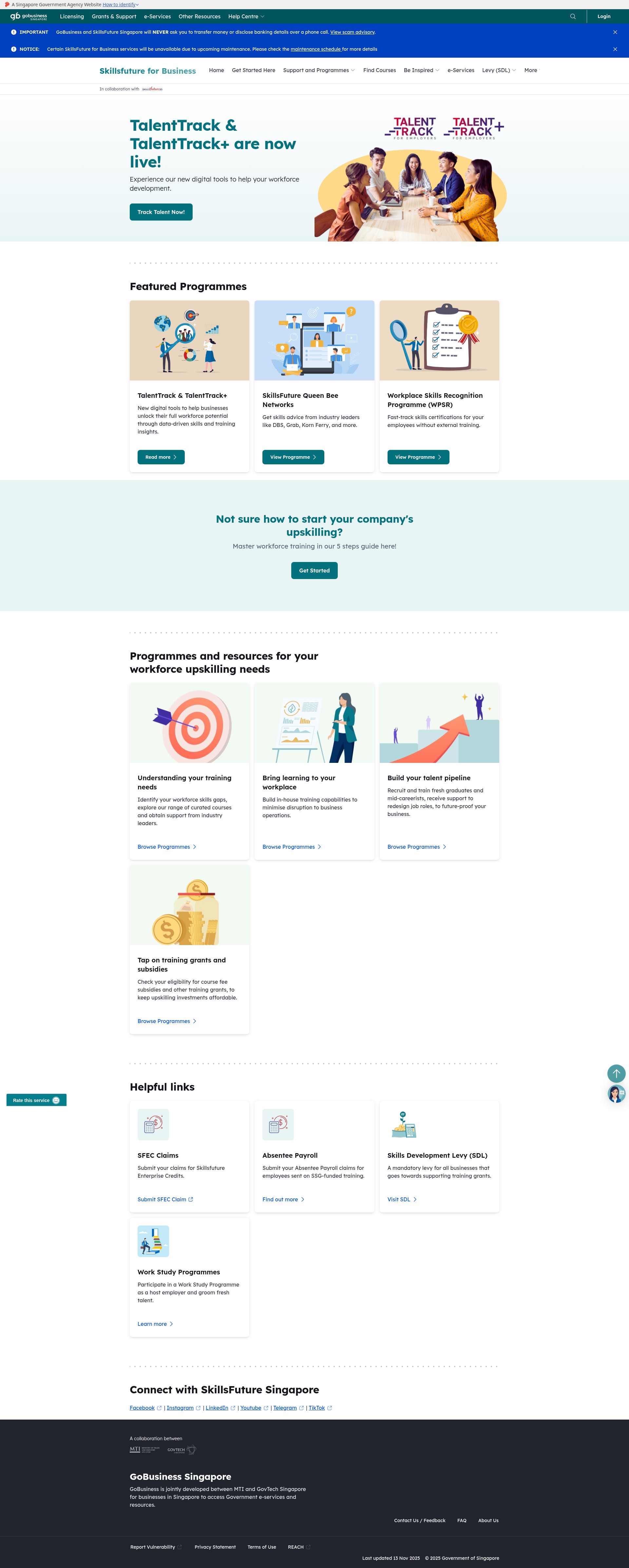 Screenshot of skillsfuture.gobusiness.gov.sg