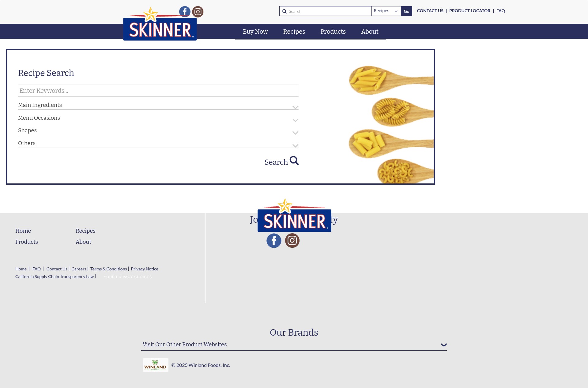 Screenshot of skinnerpasta.com