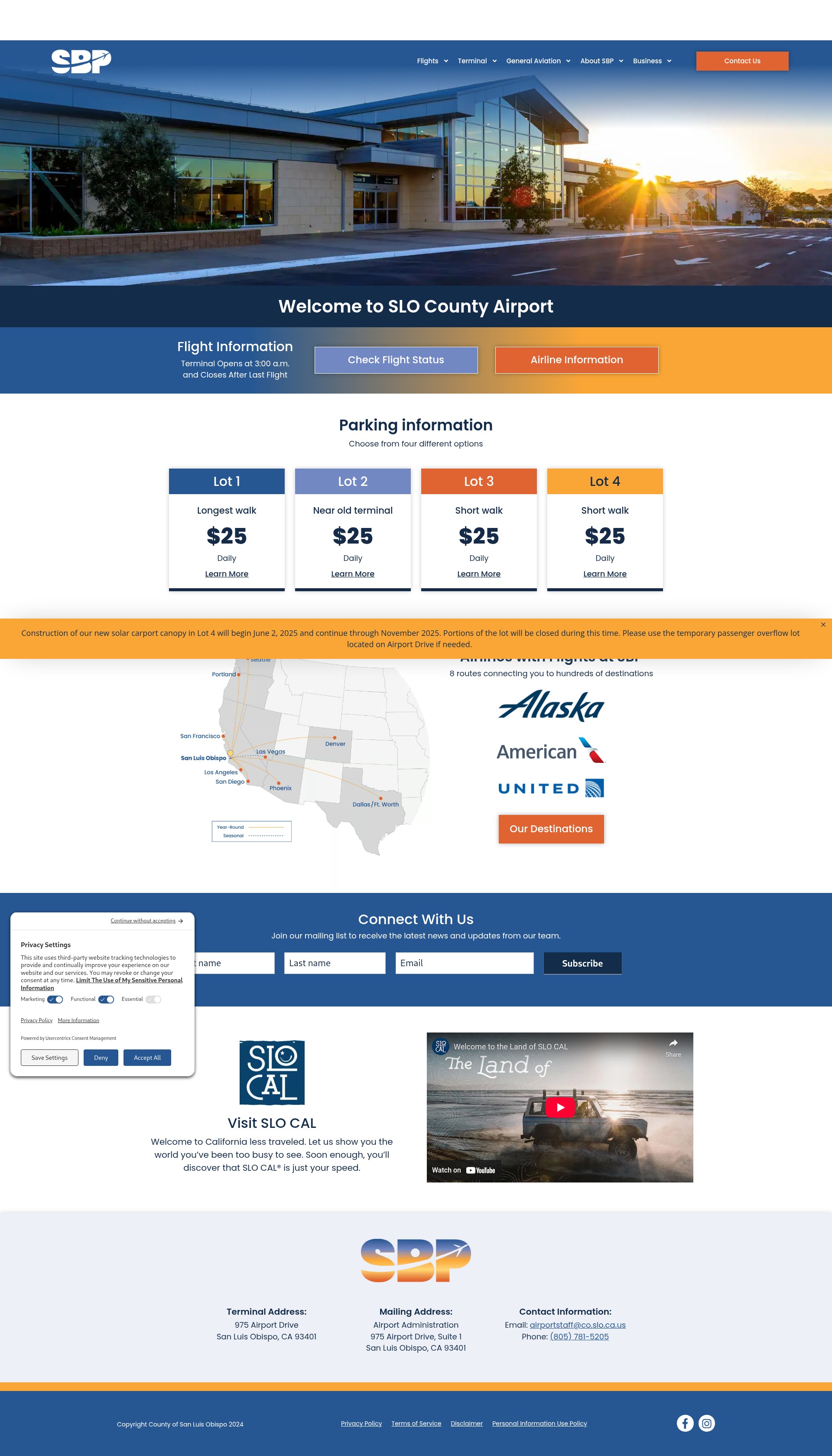 Screenshot of sloairport.com