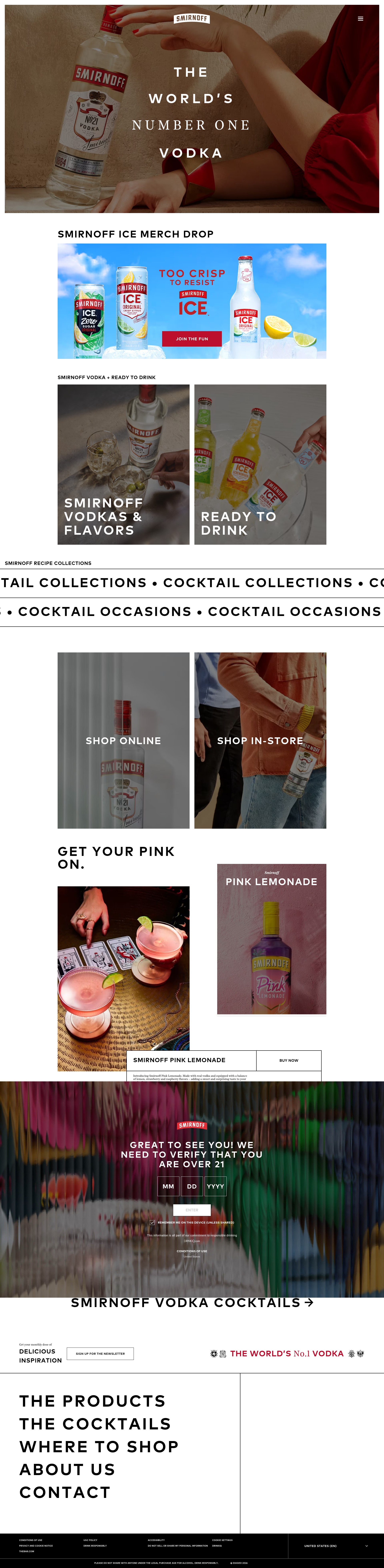 Screenshot of smirnoff.com