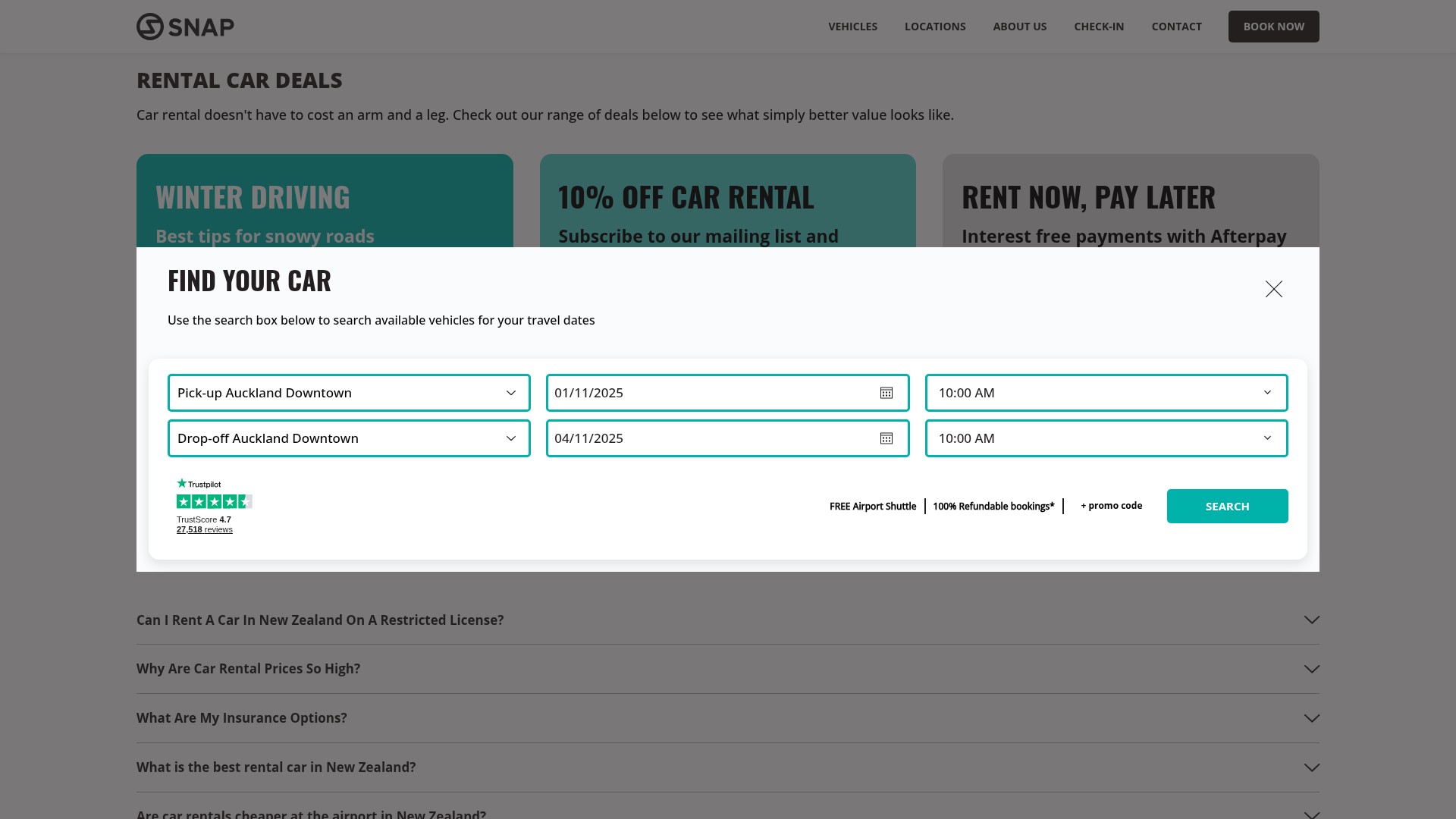 Screenshot of snaprentals.co.nz