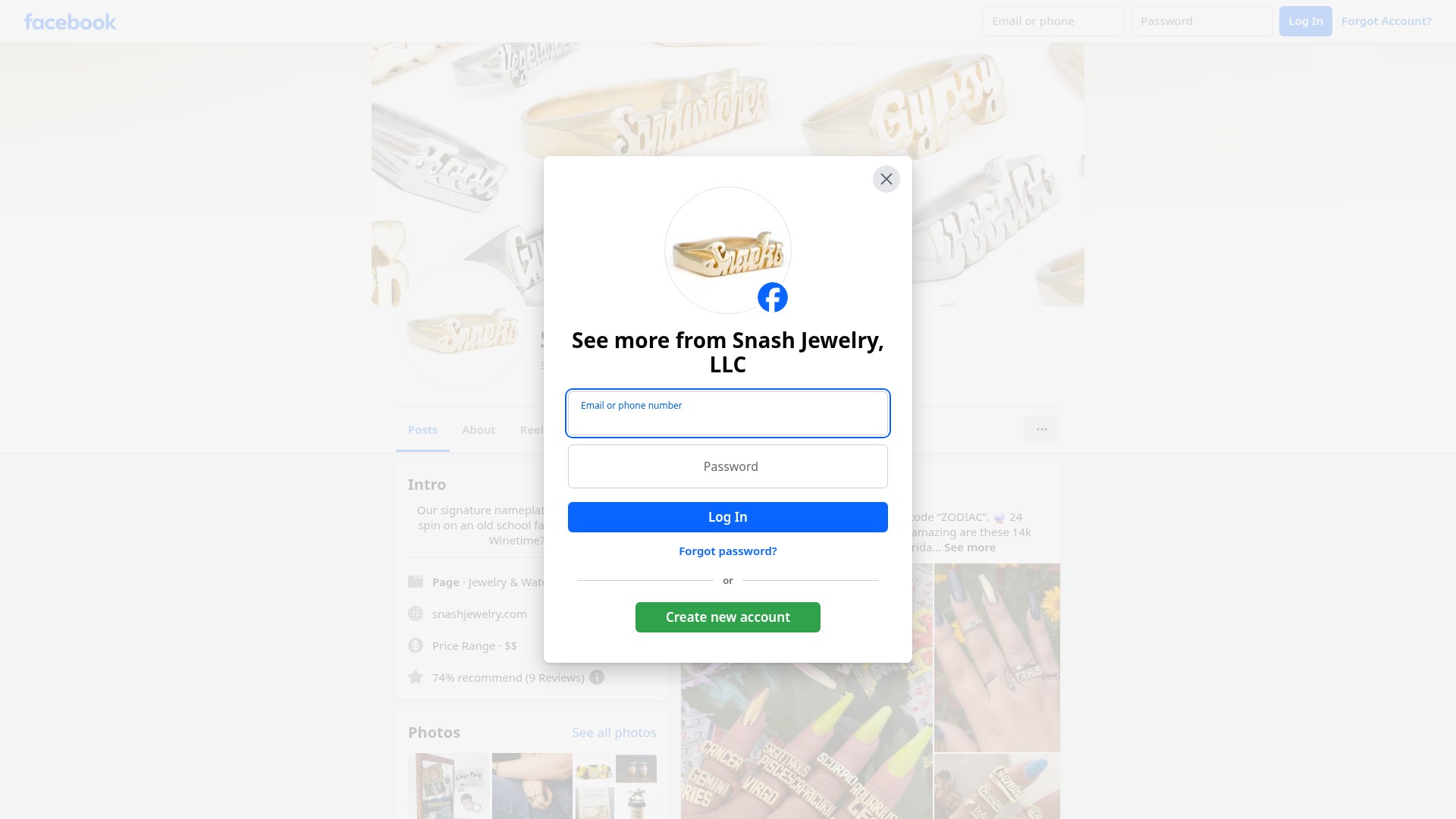 Screenshot of snashjewelry.com