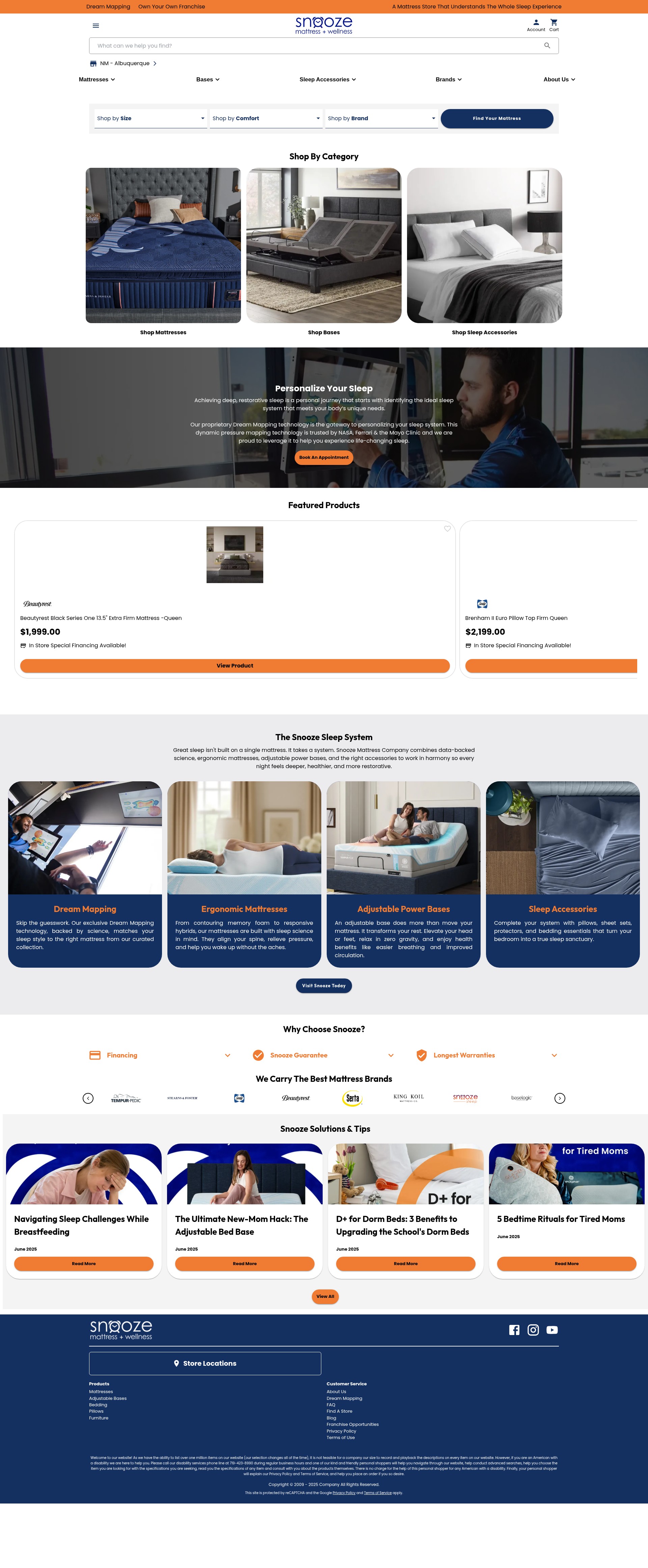 Screenshot of snoozemattresscompany.com