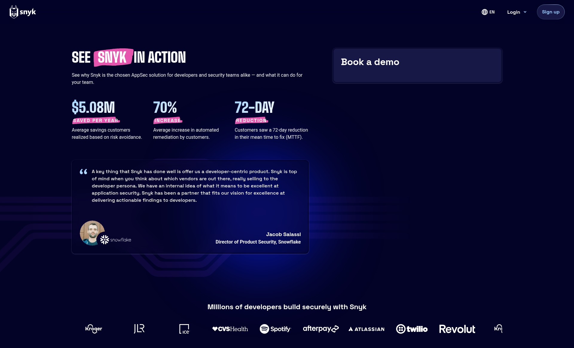 Screenshot of snyk.io