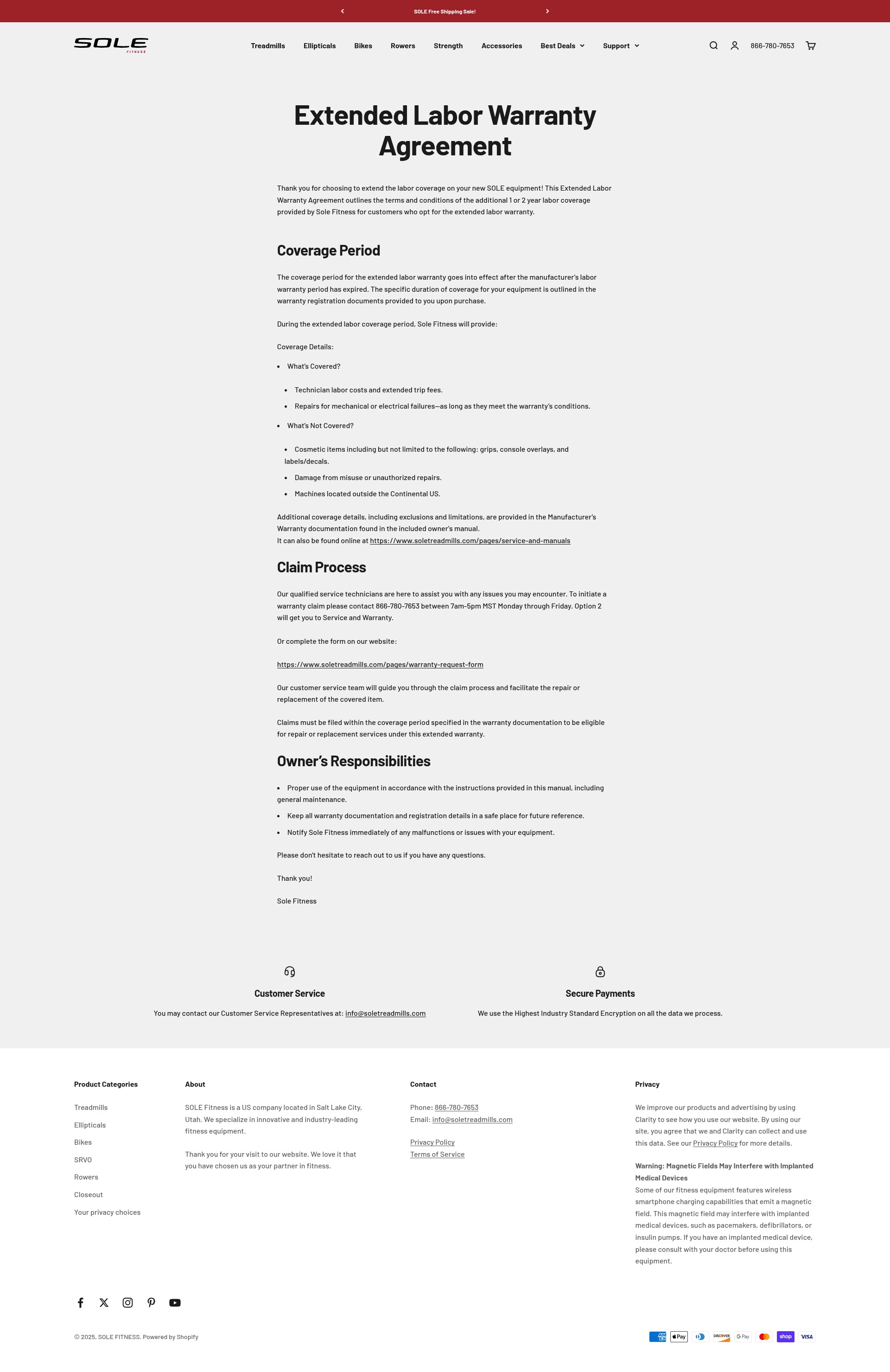 Screenshot of soletreadmills.com