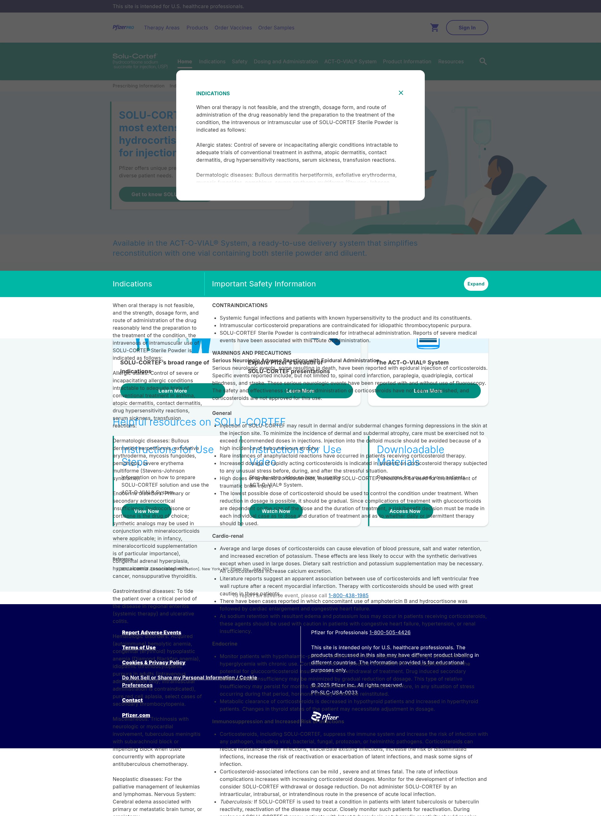 Screenshot of solucortef.pfizerpro.com