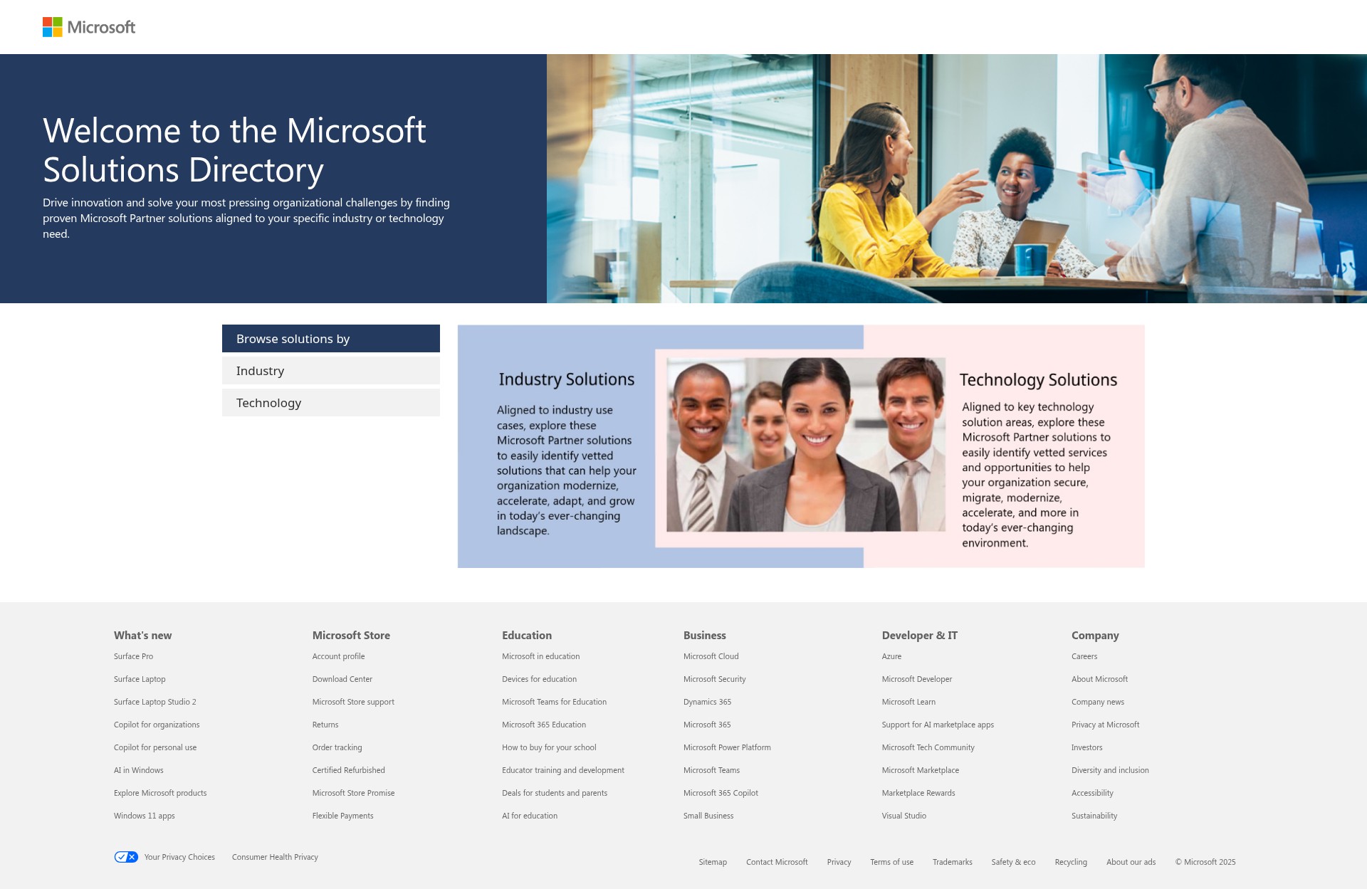 Screenshot of solutions.microsoftindustryinsights.com