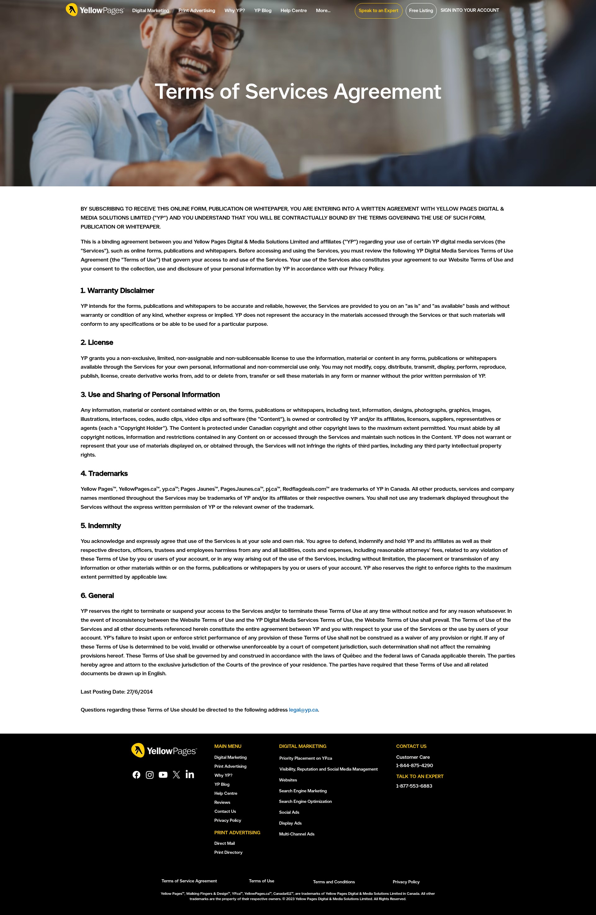 Screenshot of solutions.yp.ca