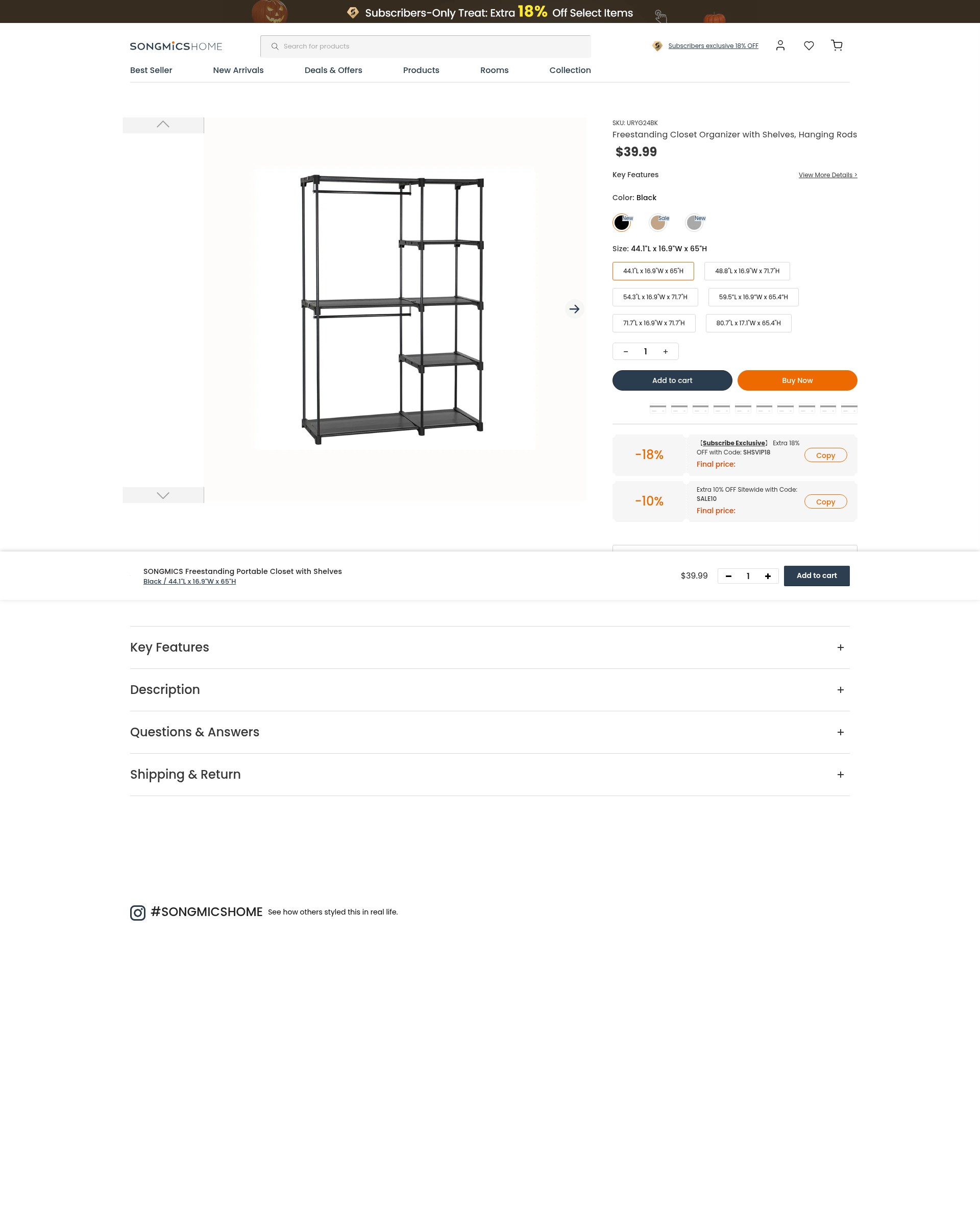 Screenshot of songmics.com