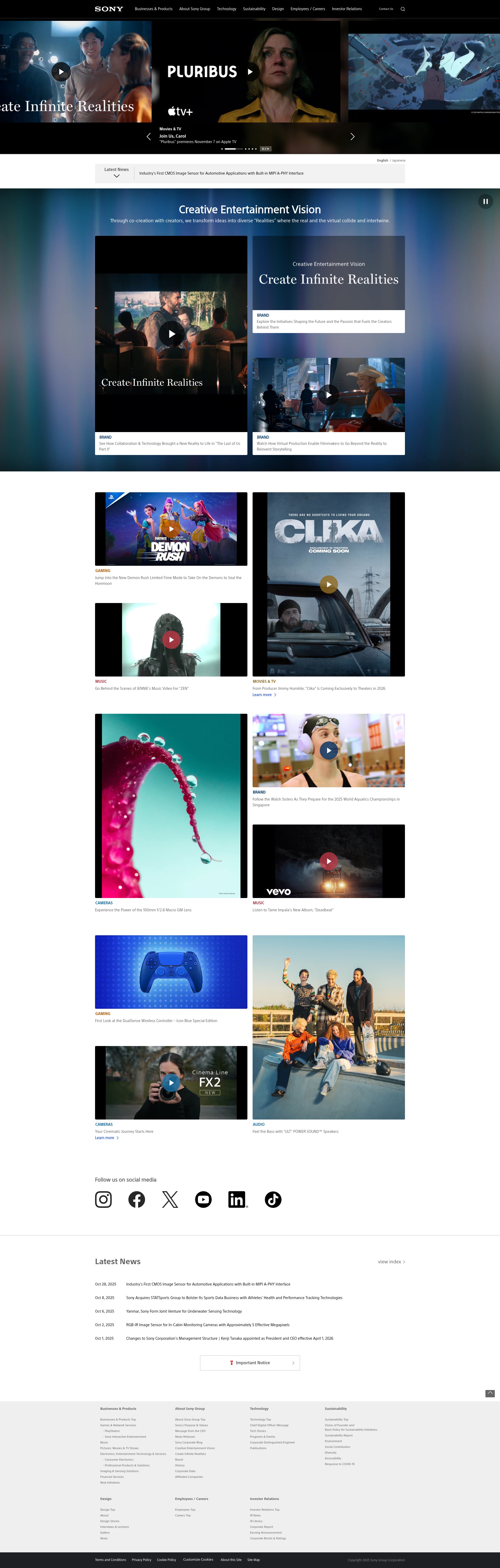 Screenshot of sony.com