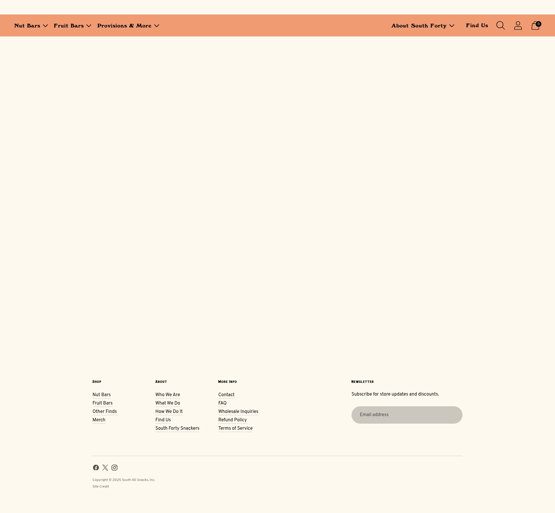 Screenshot of south40snacks.com