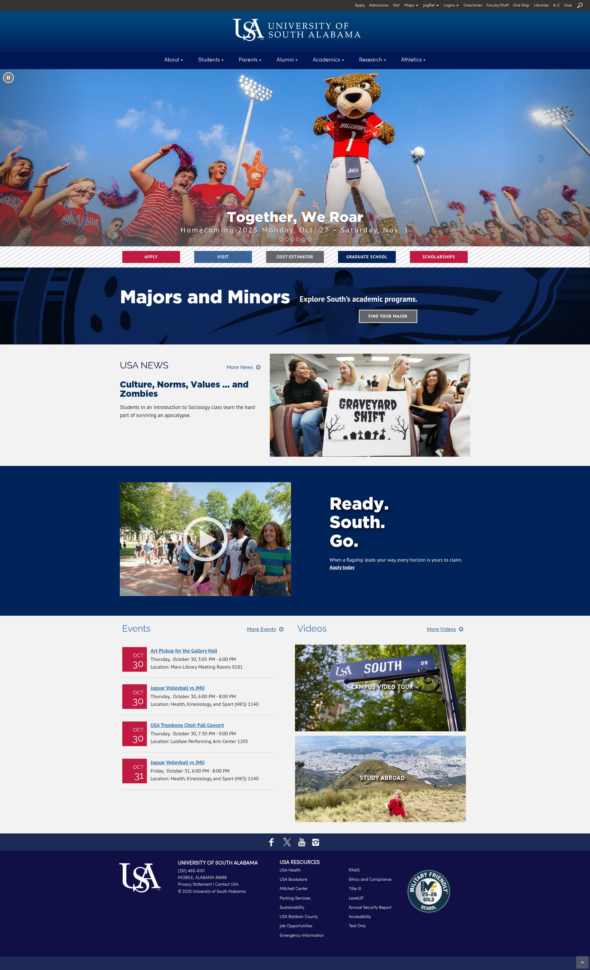 Screenshot of southalabama.edu