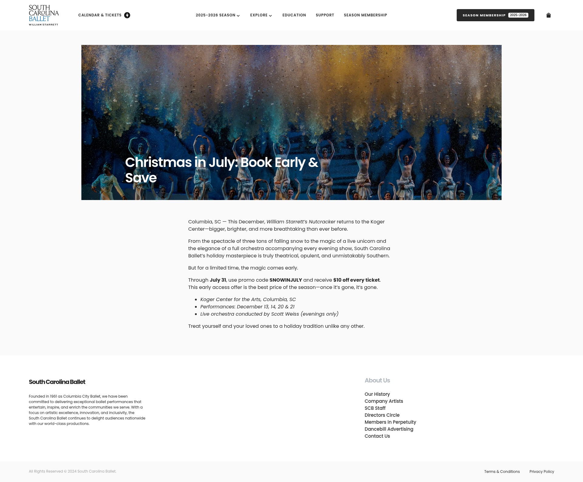 Screenshot of southcarolinaballet.com