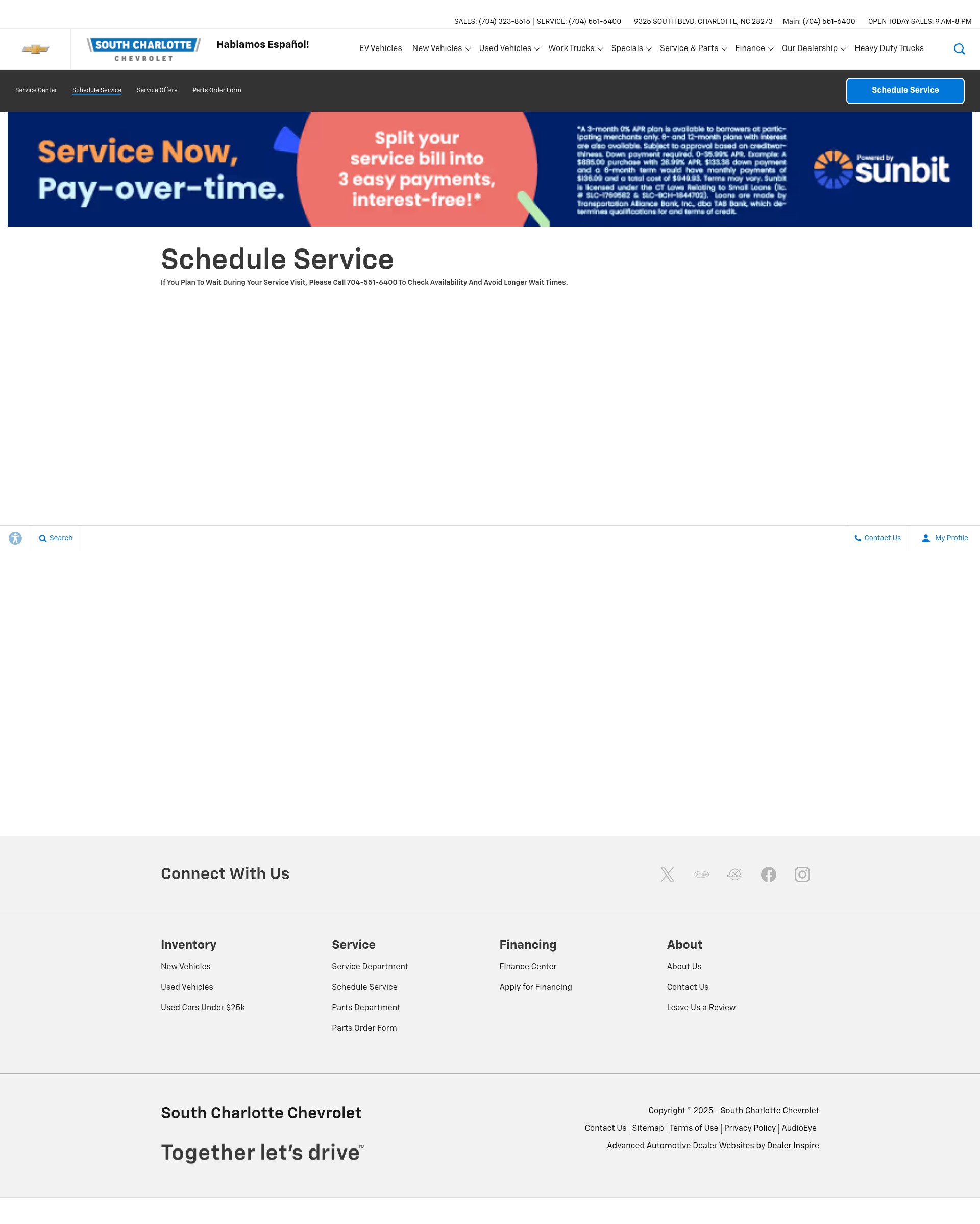 Screenshot of southcharlottechevy.com