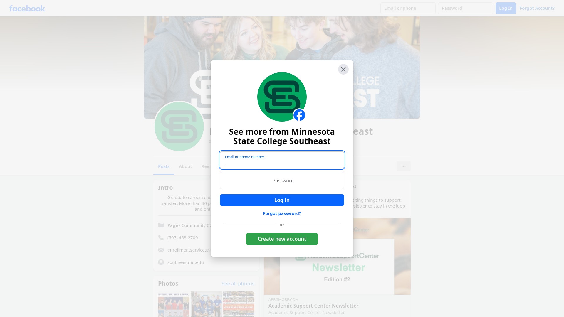 Screenshot of southeastmn.edu