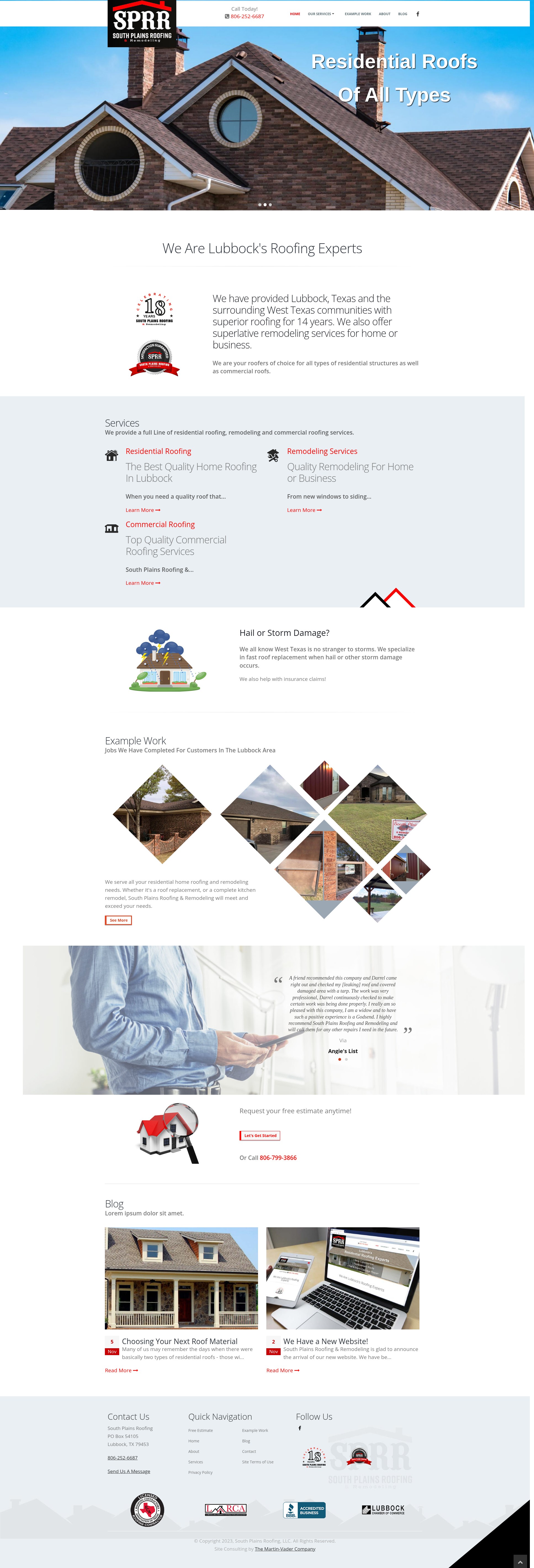 Screenshot of southplainsroofing.com