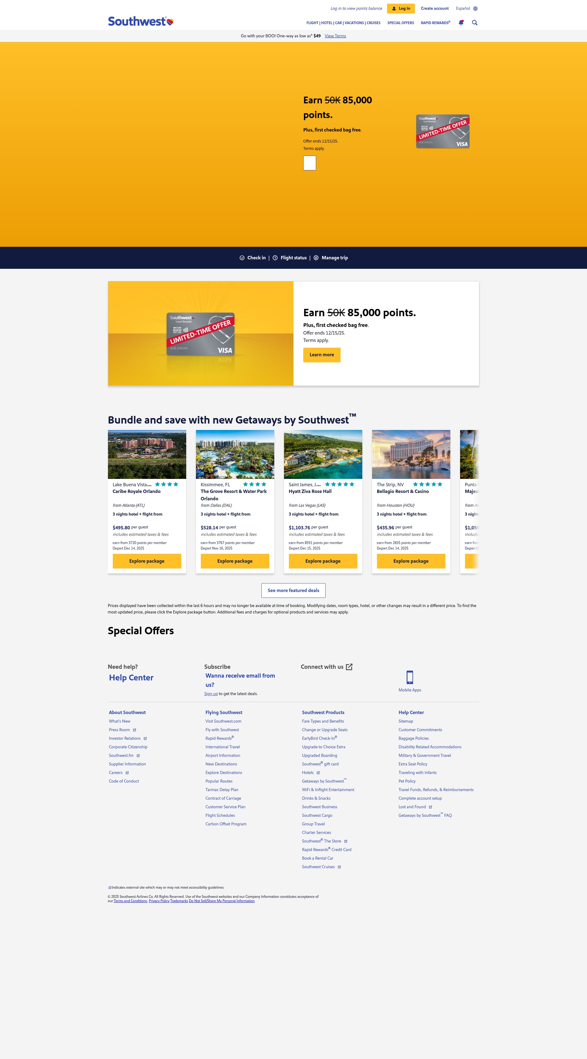 Screenshot of southwest.com