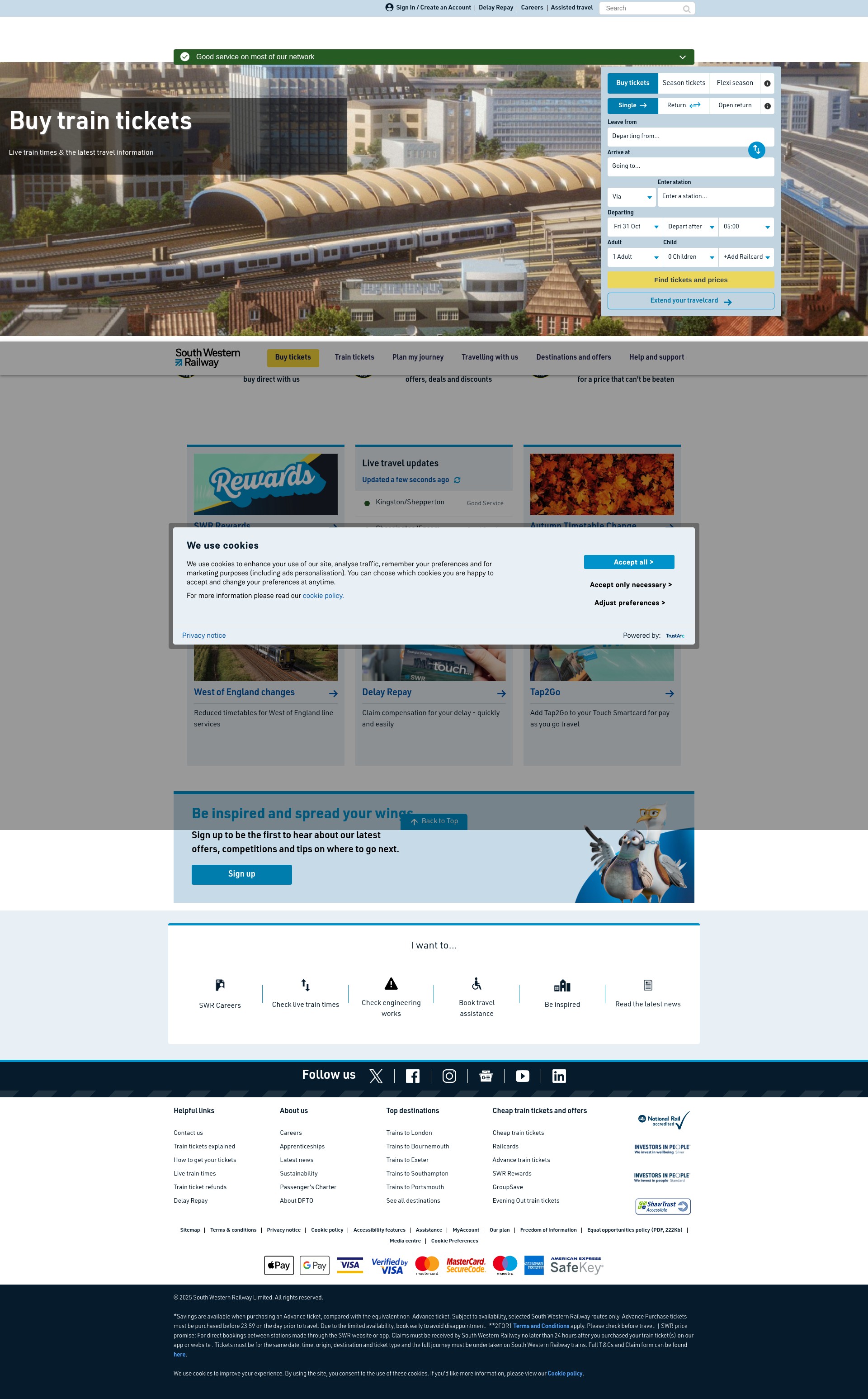 Screenshot of southwesternrailway.com