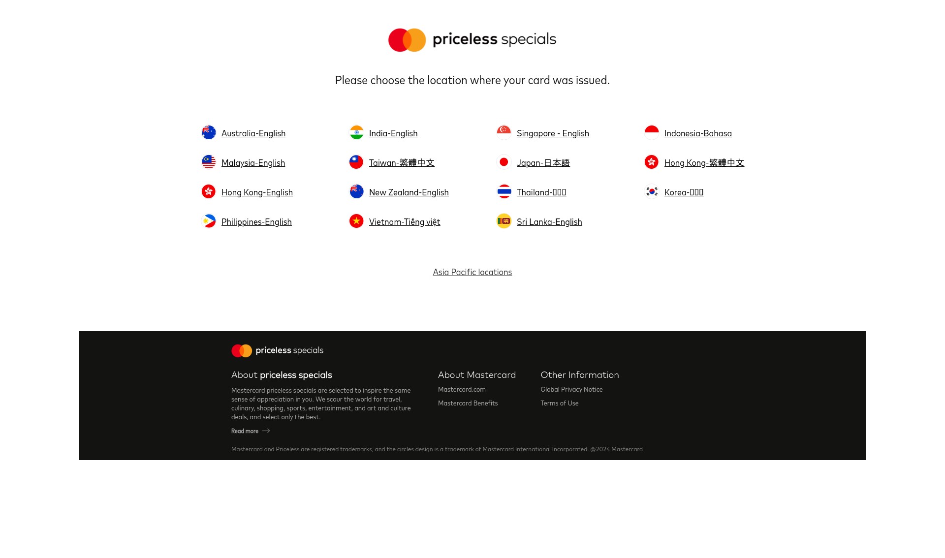 Screenshot of specials.priceless.com