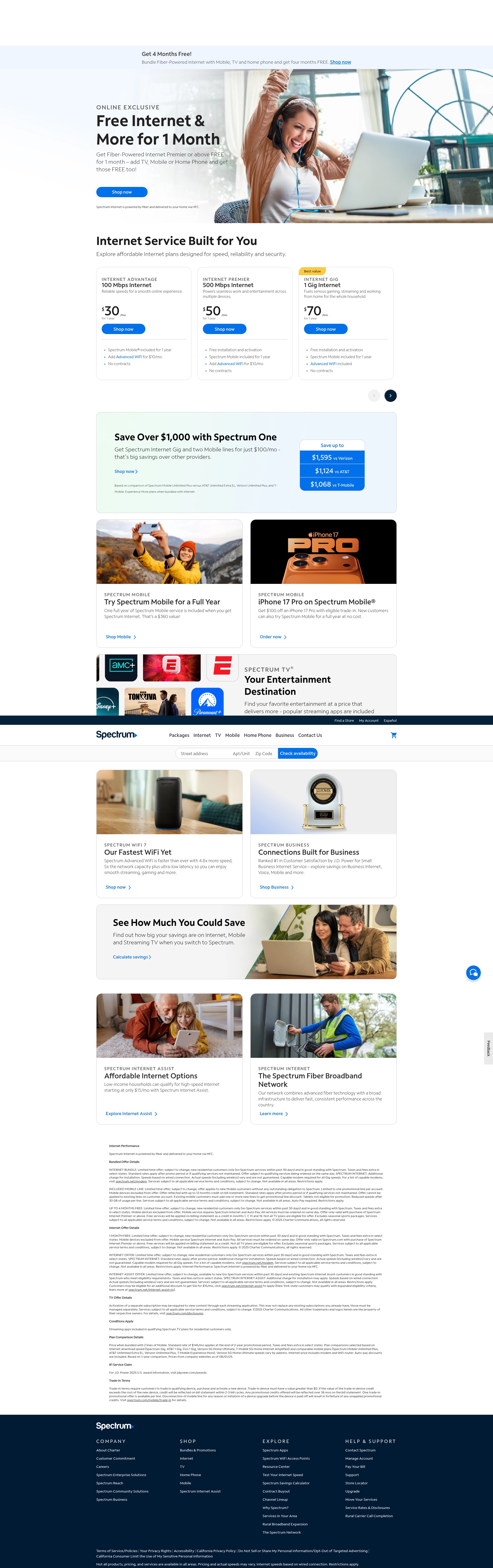Screenshot of spectrum.com