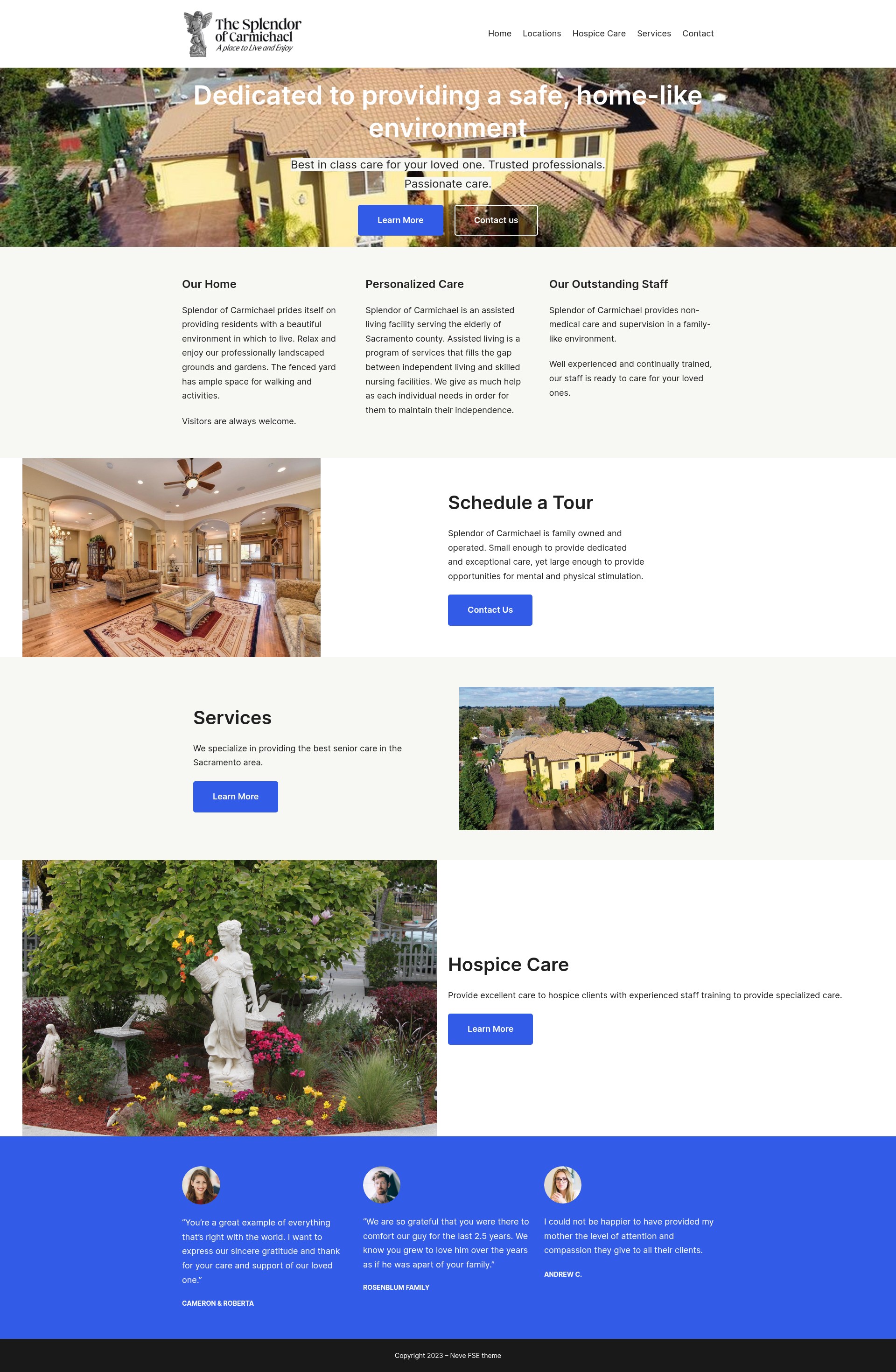 Screenshot of splendorseniorcare.com