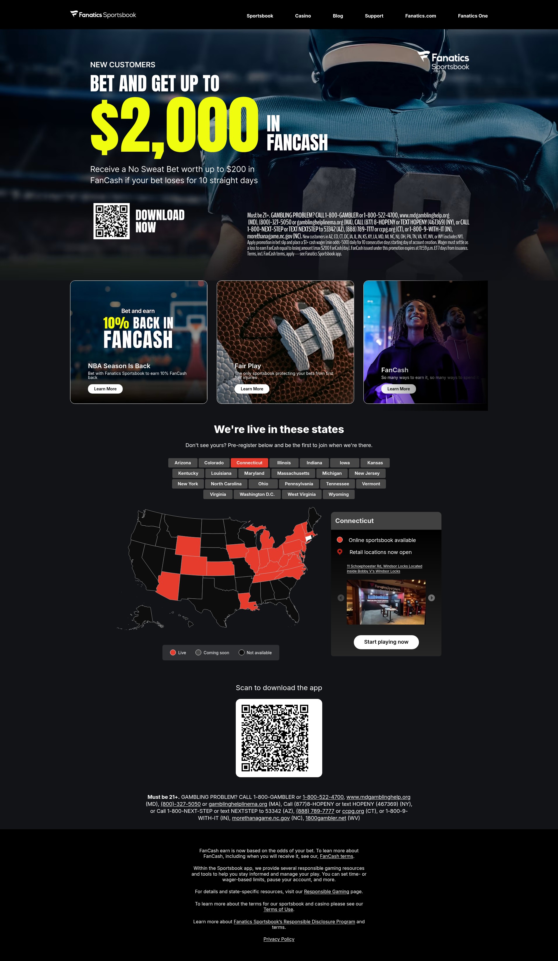 Screenshot of sportsbook.fanatics.com
