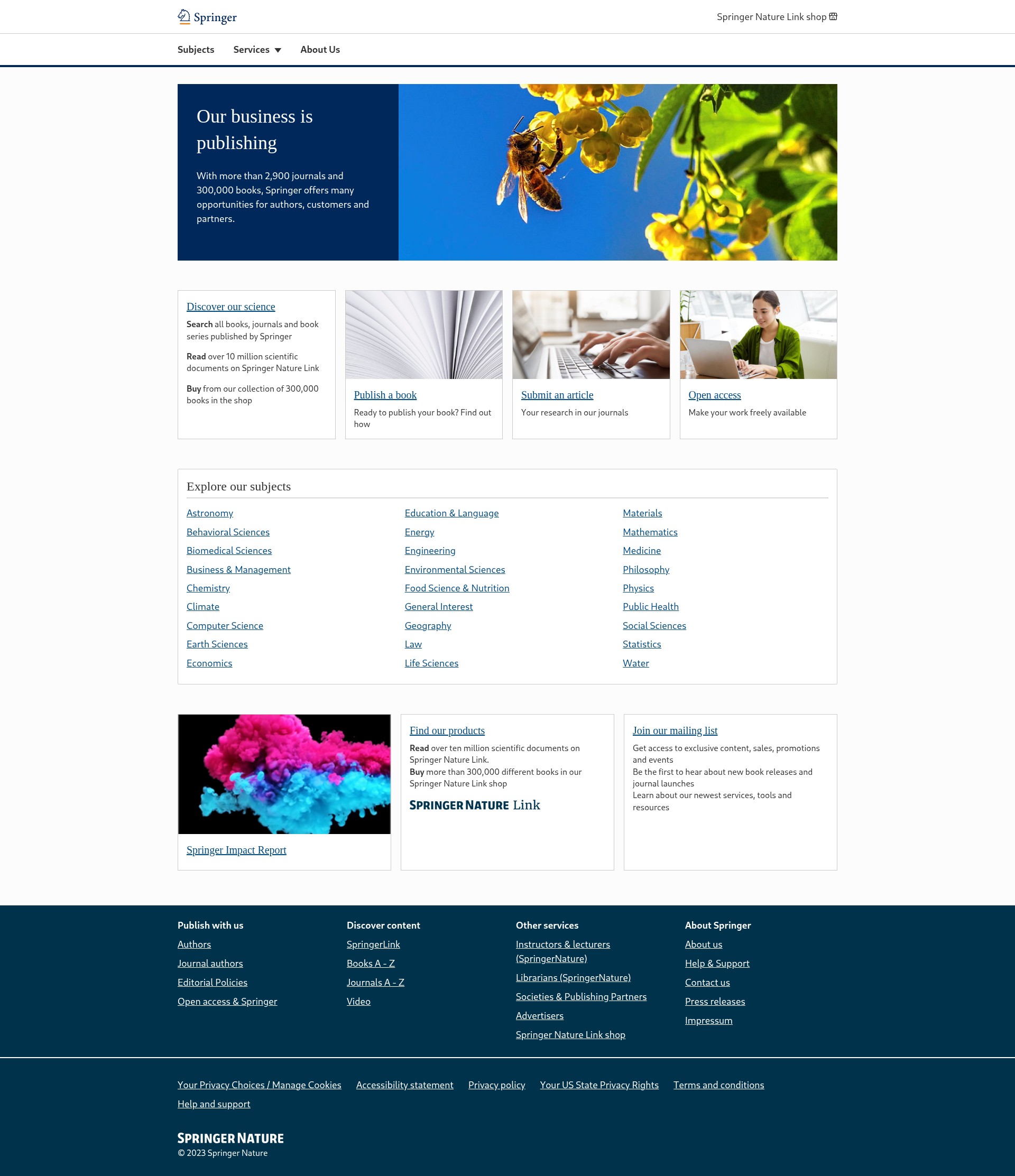 Screenshot of springer.com