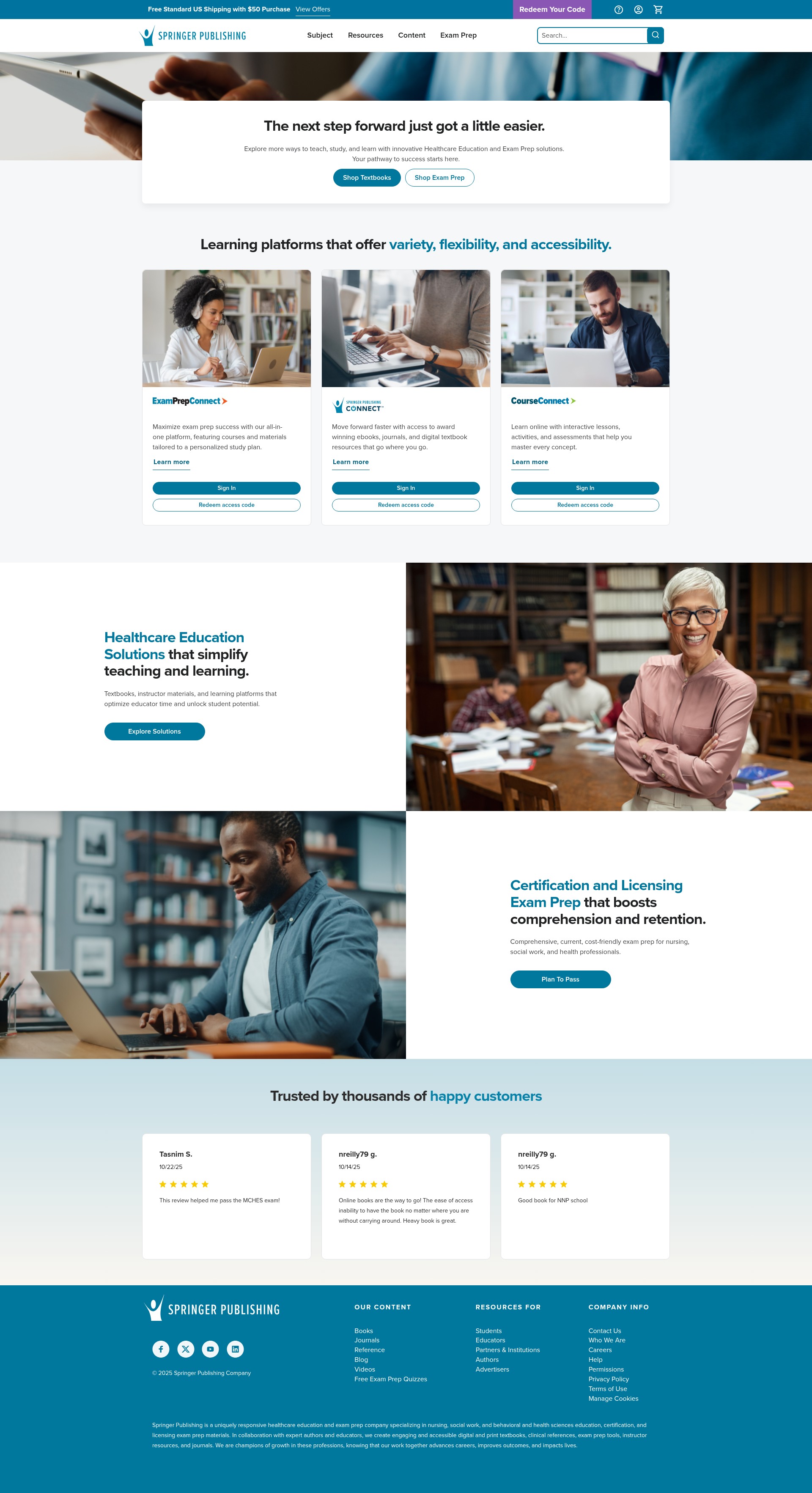Screenshot of springerpub.com