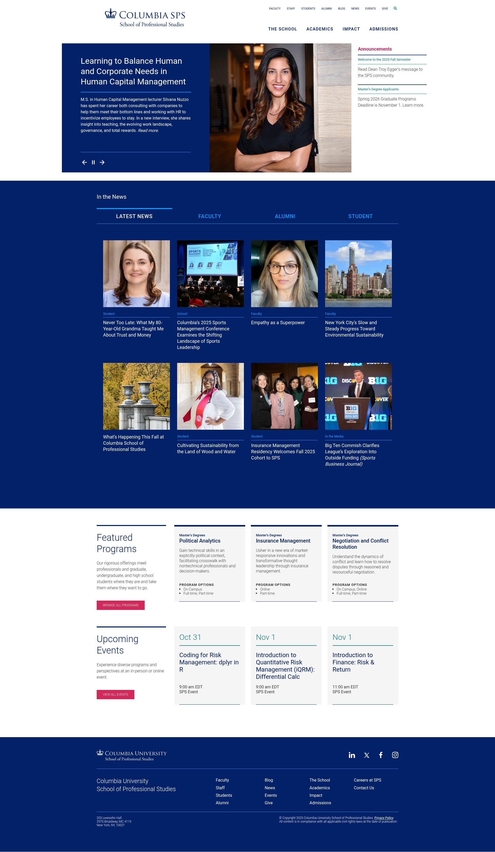 Screenshot of sps.columbia.edu