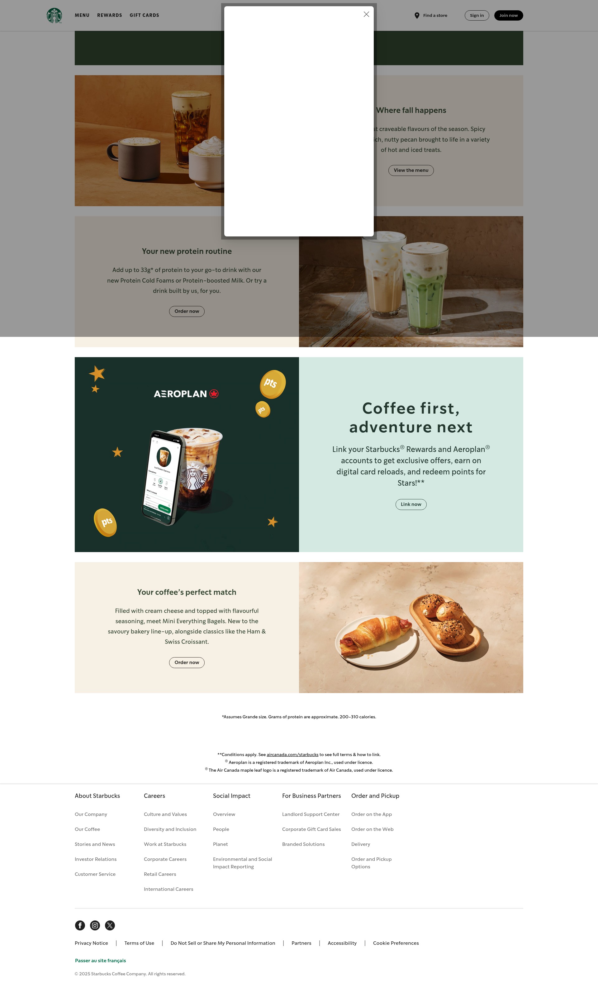 Screenshot of starbucks.ca