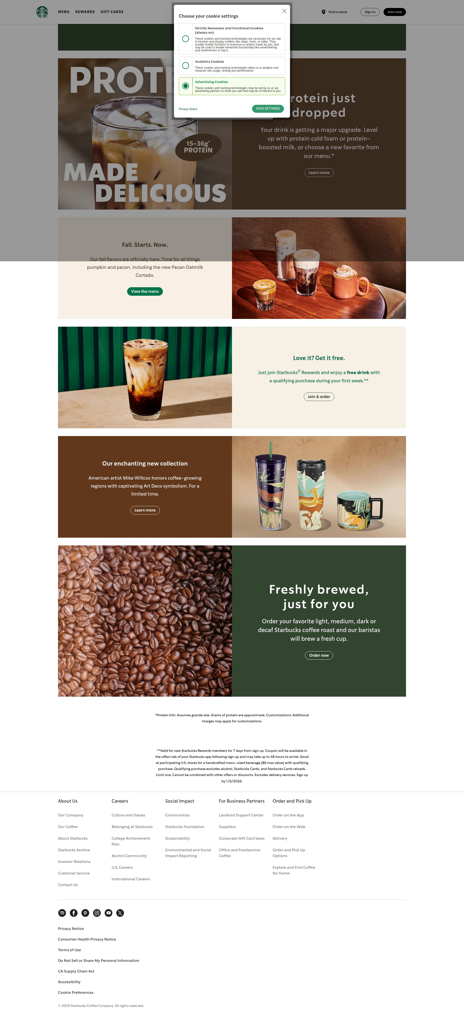 Screenshot of starbucks.com