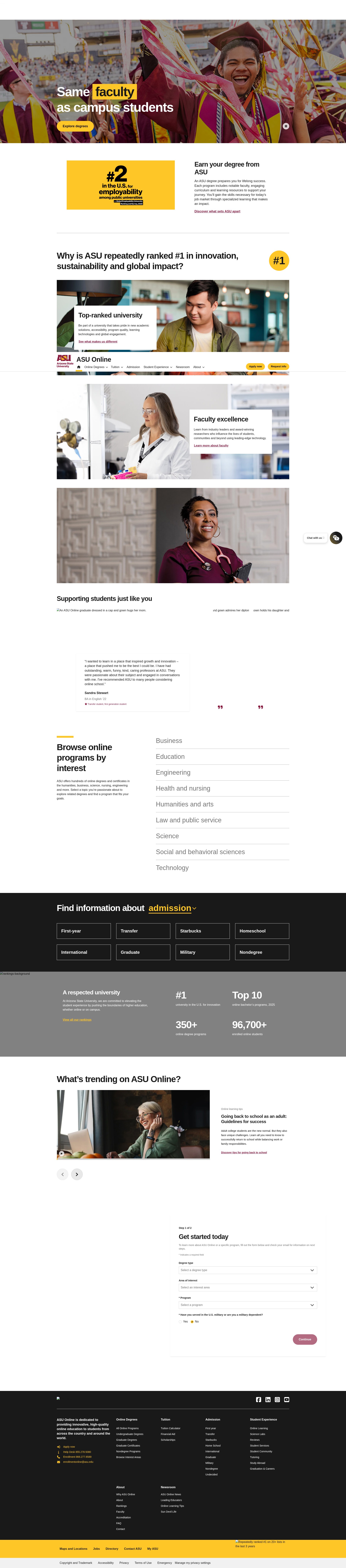 Screenshot of start.asuonline.asu.edu