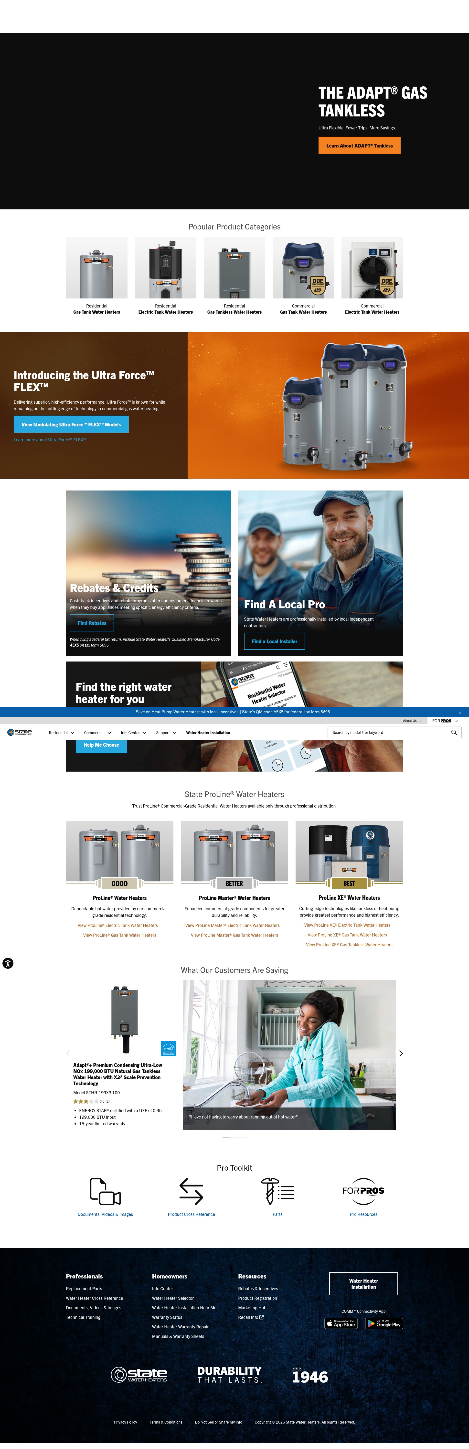 Screenshot of statewaterheaters.com