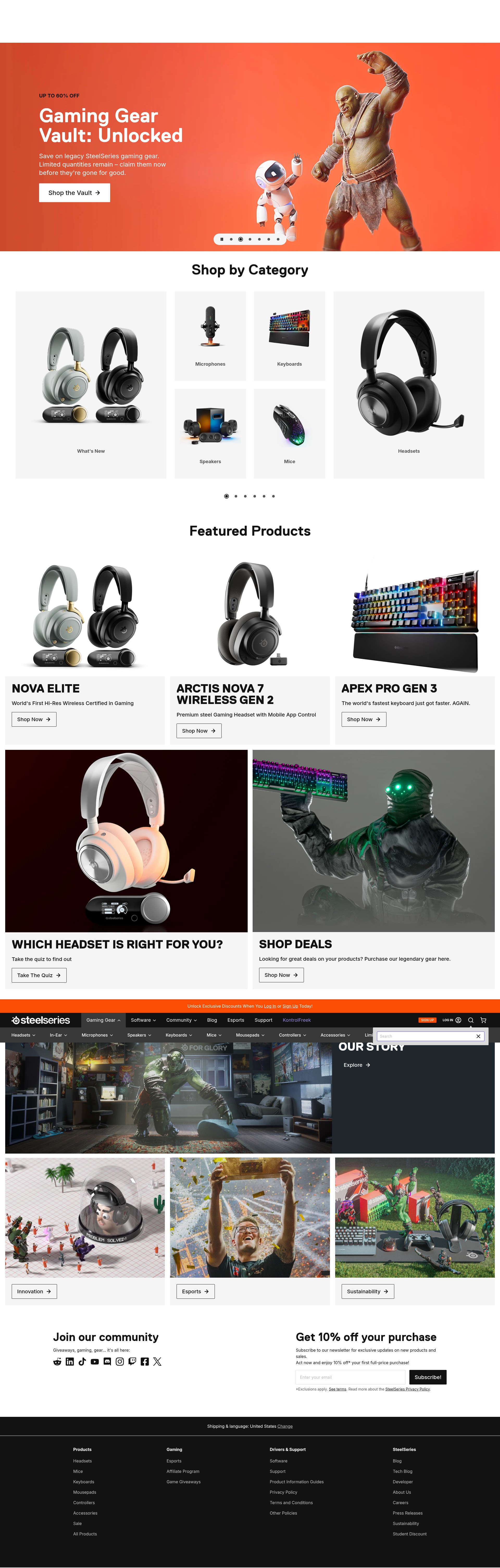 Screenshot of steelseries.com