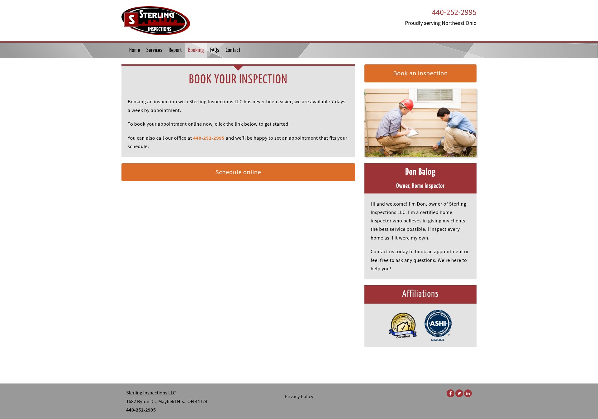 Screenshot of sterlinginspectionsllc.com