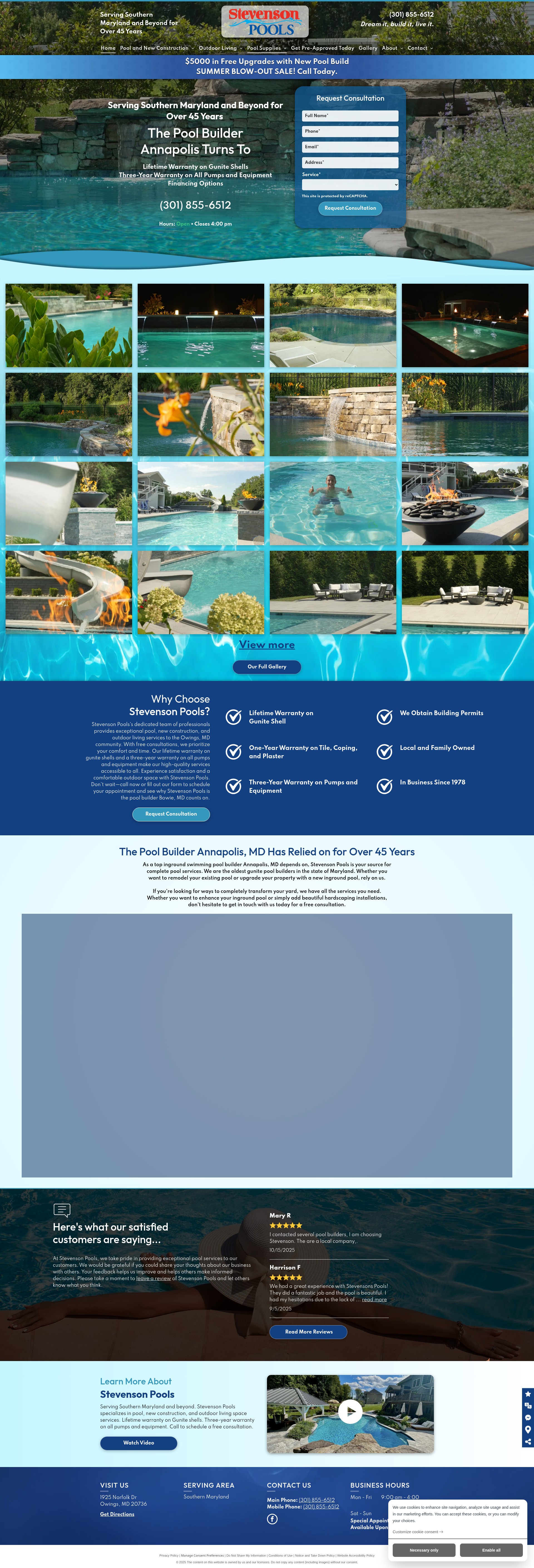 Screenshot of stevensonpools.com