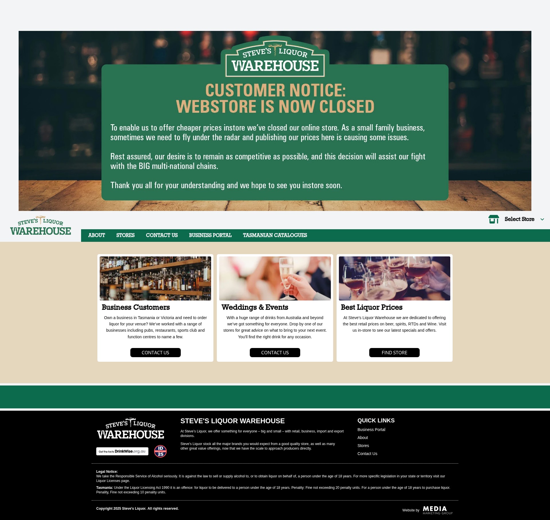 Screenshot of stevesliquor.com.au