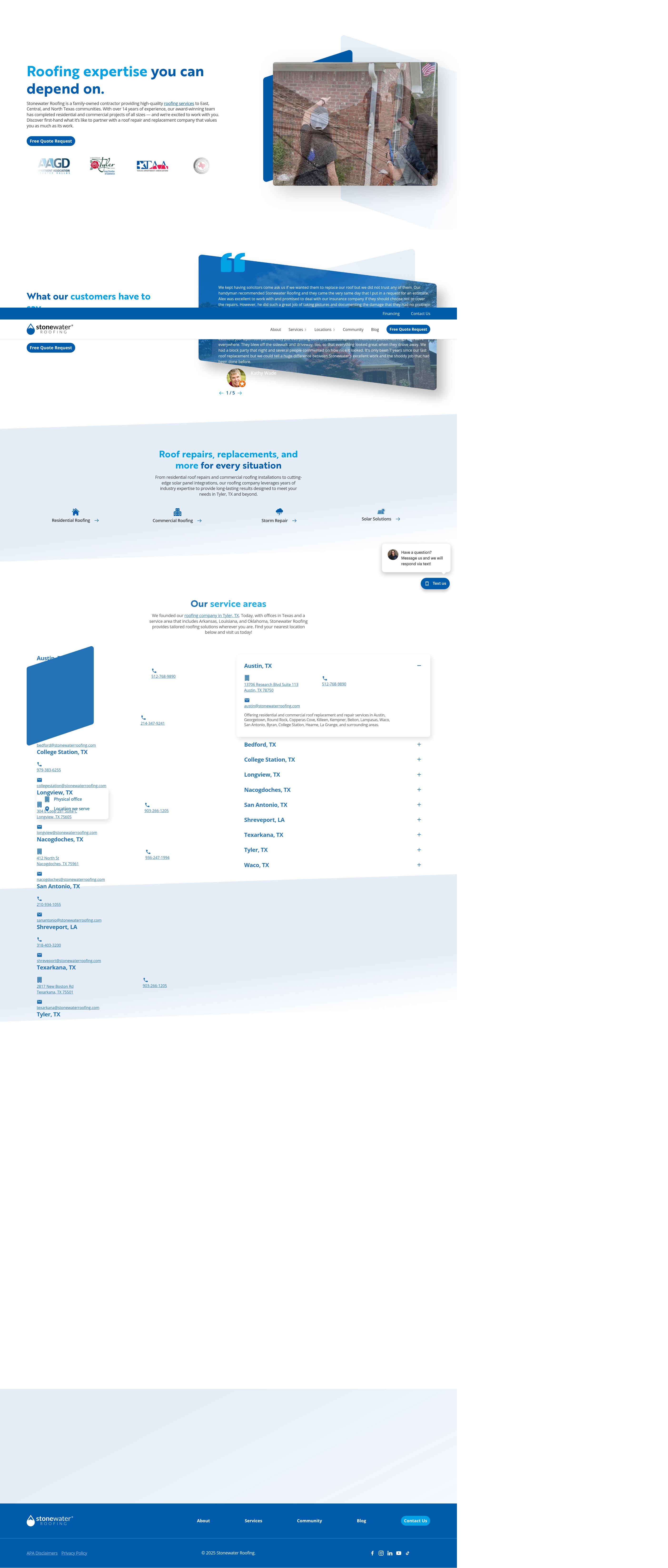 Screenshot of stonewaterroofing.com