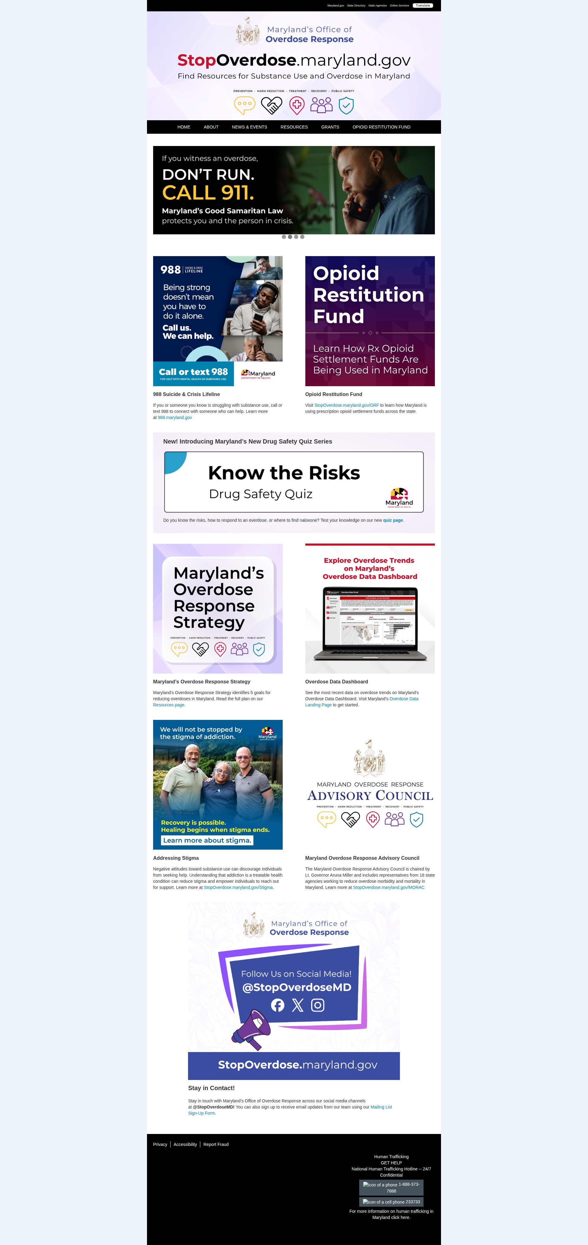 Screenshot of stopoverdose.maryland.gov